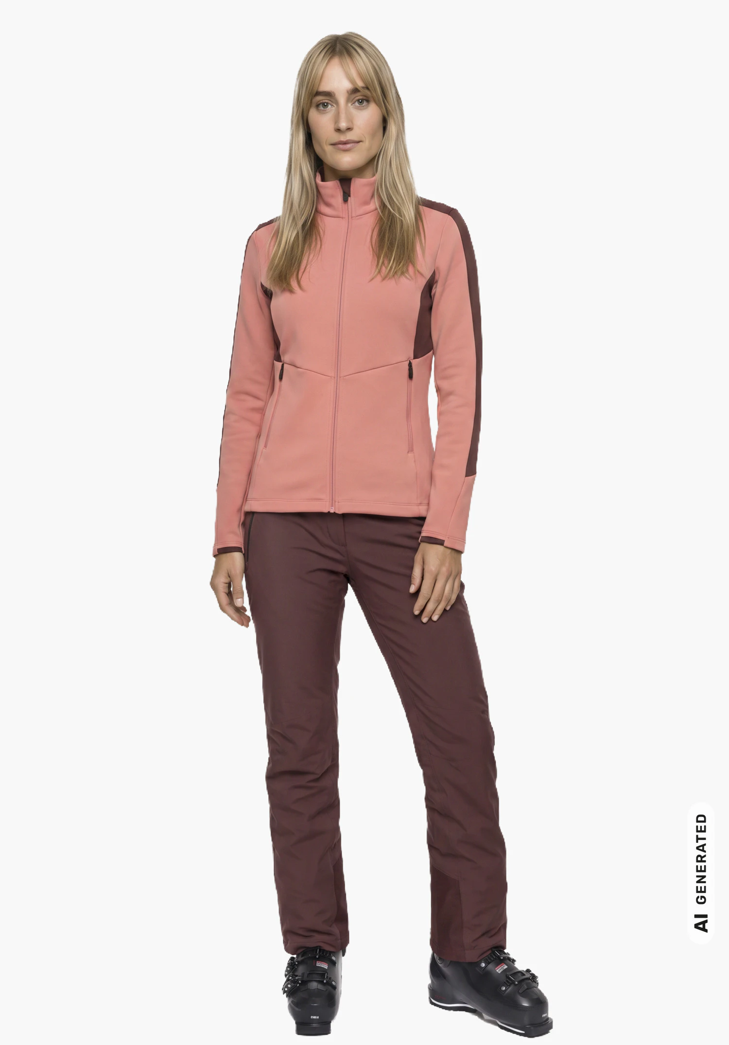 Fleece Jk Style Immerso WMN en rose, porté par un mannequin femme en vue de profil avec une posture droite et les bras détendus sur fond blanc. (Généré par IA)