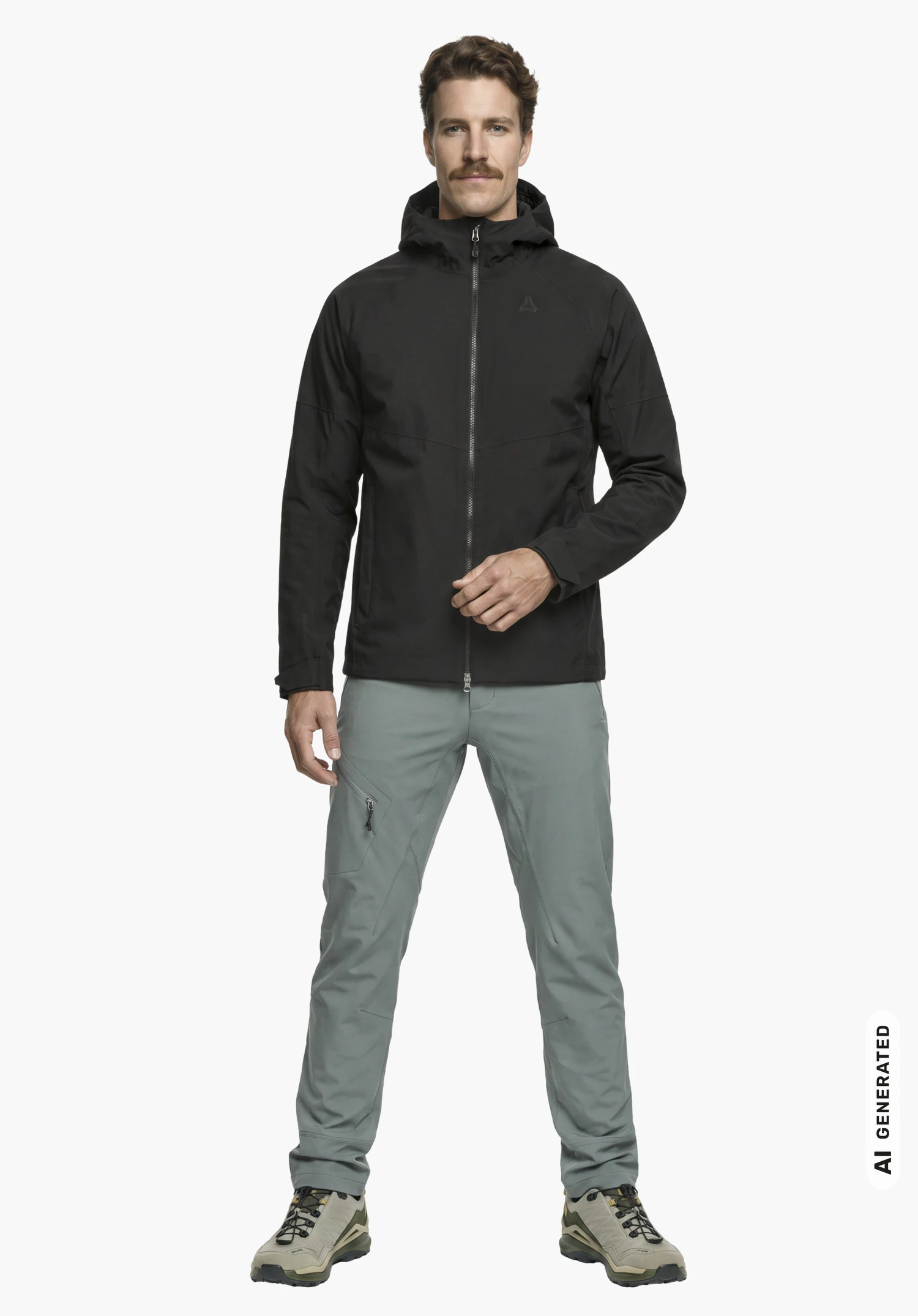 Jacket Style Yew MEN in black with Schöffel logo on the chest, worn by a male model standing upright in a side view against a white background. (AI-generated)