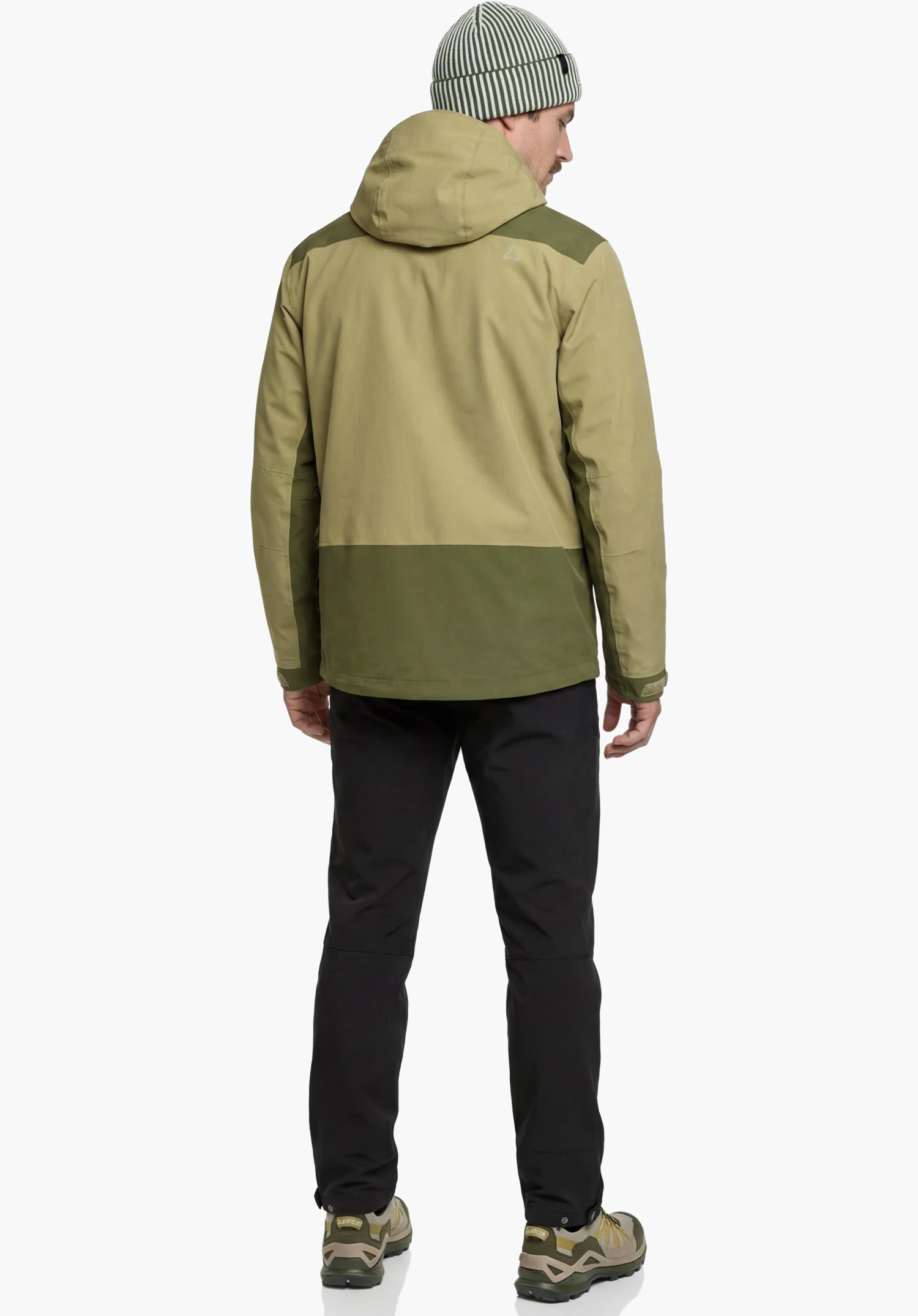 2L Jacket Style Refoca MEN in green featuring a reflective Schöffel logo on the right shoulder area close-up against a white background.