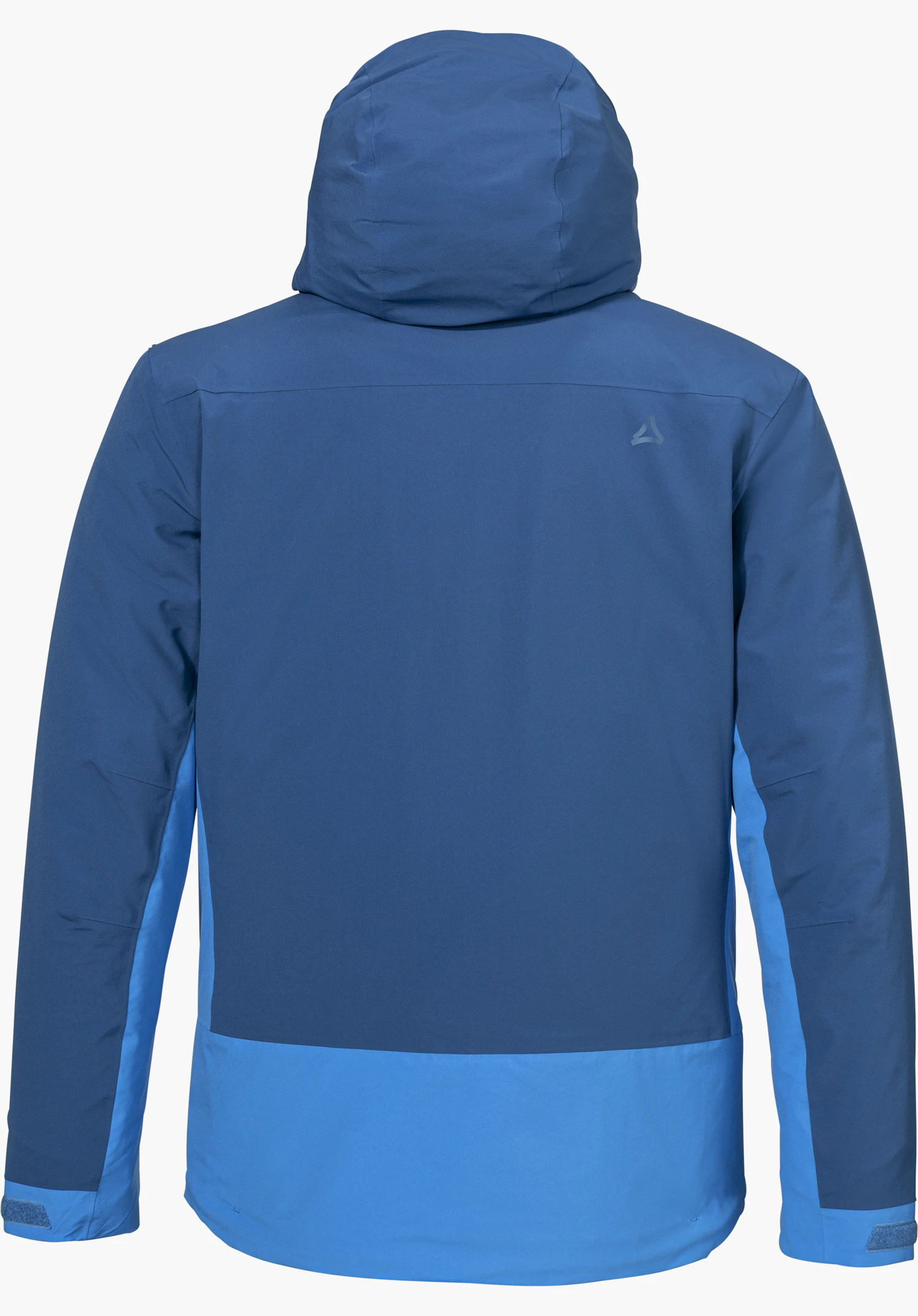 3in1 Jacket Style Refoca MEN in blue, shown from the back with a hood and Schöffel logo, isolated on a white background.