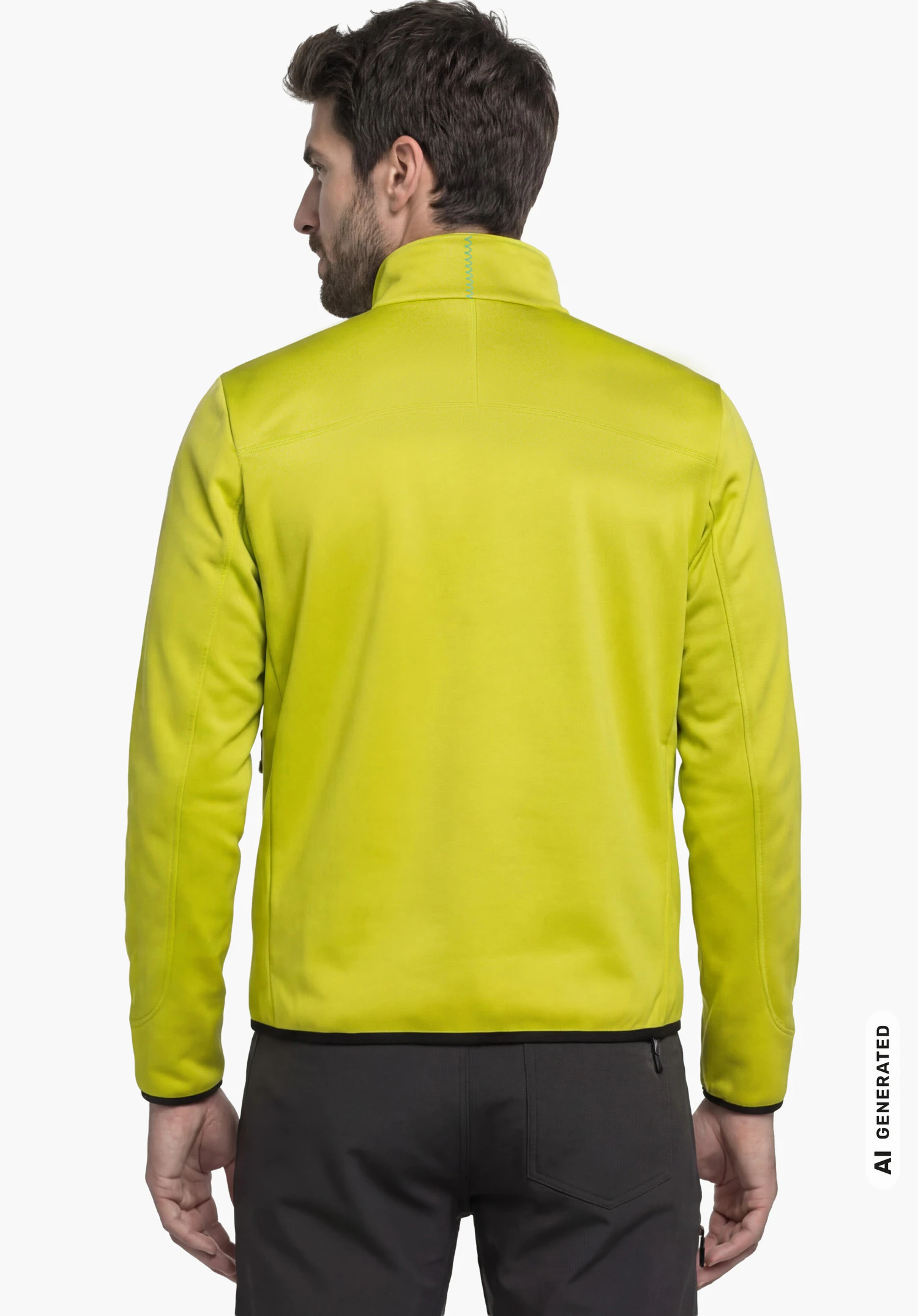 Fleece Jk Style Refoca MEN in yellow, worn by a male model standing upright and shown from the back with arms hanging down against a white background. (AI-generated)