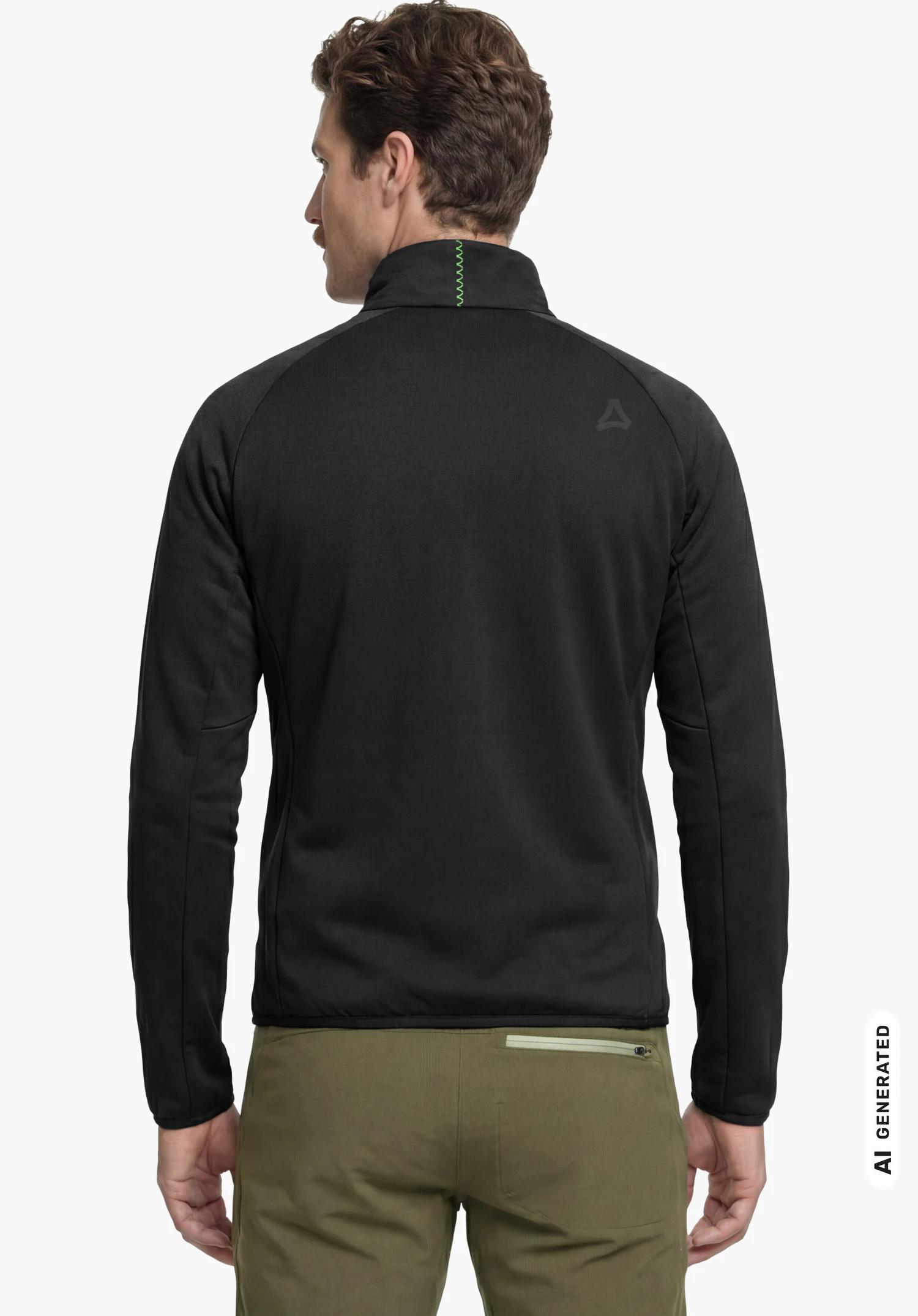 Hy Down Jk Style Cascata MEN in black, shown from the back with a subtle Schöffel logo on the right shoulder, worn by a male model standing upright with arms hanging down against a white background. (AI-generated)