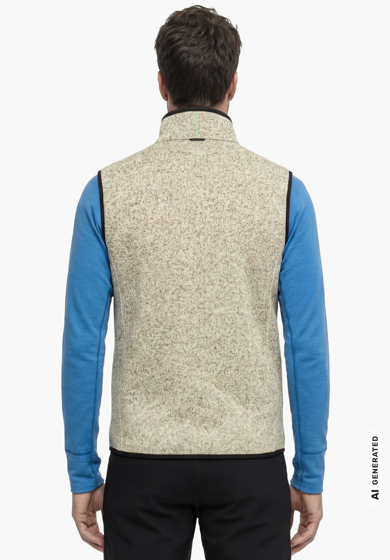 CIRC Fleece Vt Style Yew MEN in beige, worn by a male model standing upright and shown from the back with arms hanging down against a white background. (AI-generated)