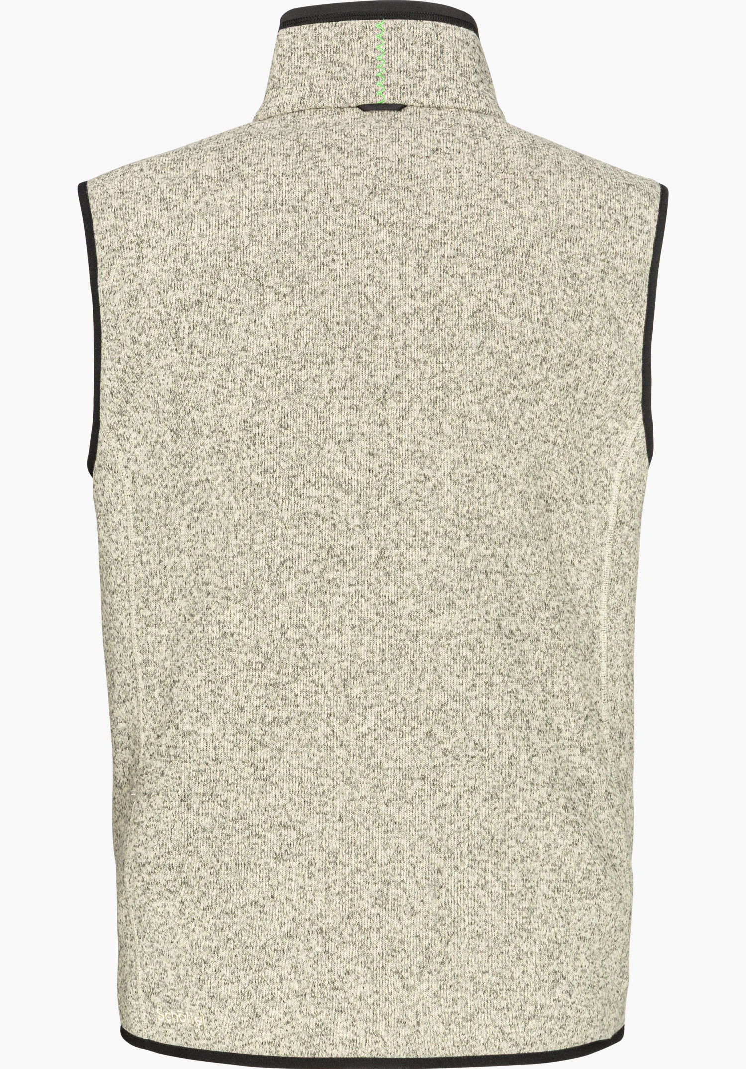 CIRC Fleece Vt Style Yew MEN in beige, shown from the back with a stand-up collar and green decorative stitching at the collar, isolated on a white background.