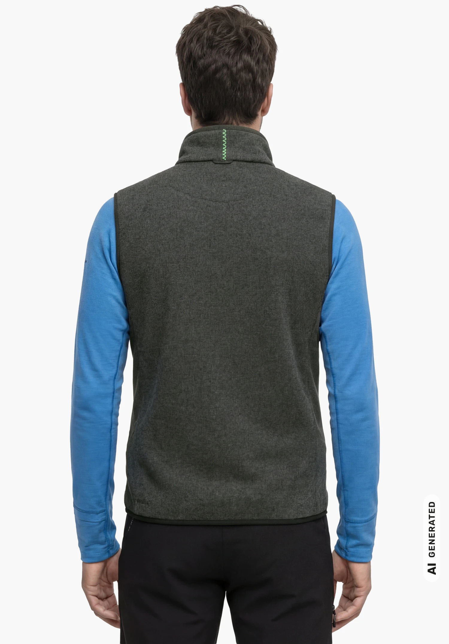 CIRC Fleece Vt Style Yew MEN in black, worn by a male model standing upright and shown from the back against a white background. (AI-generated)