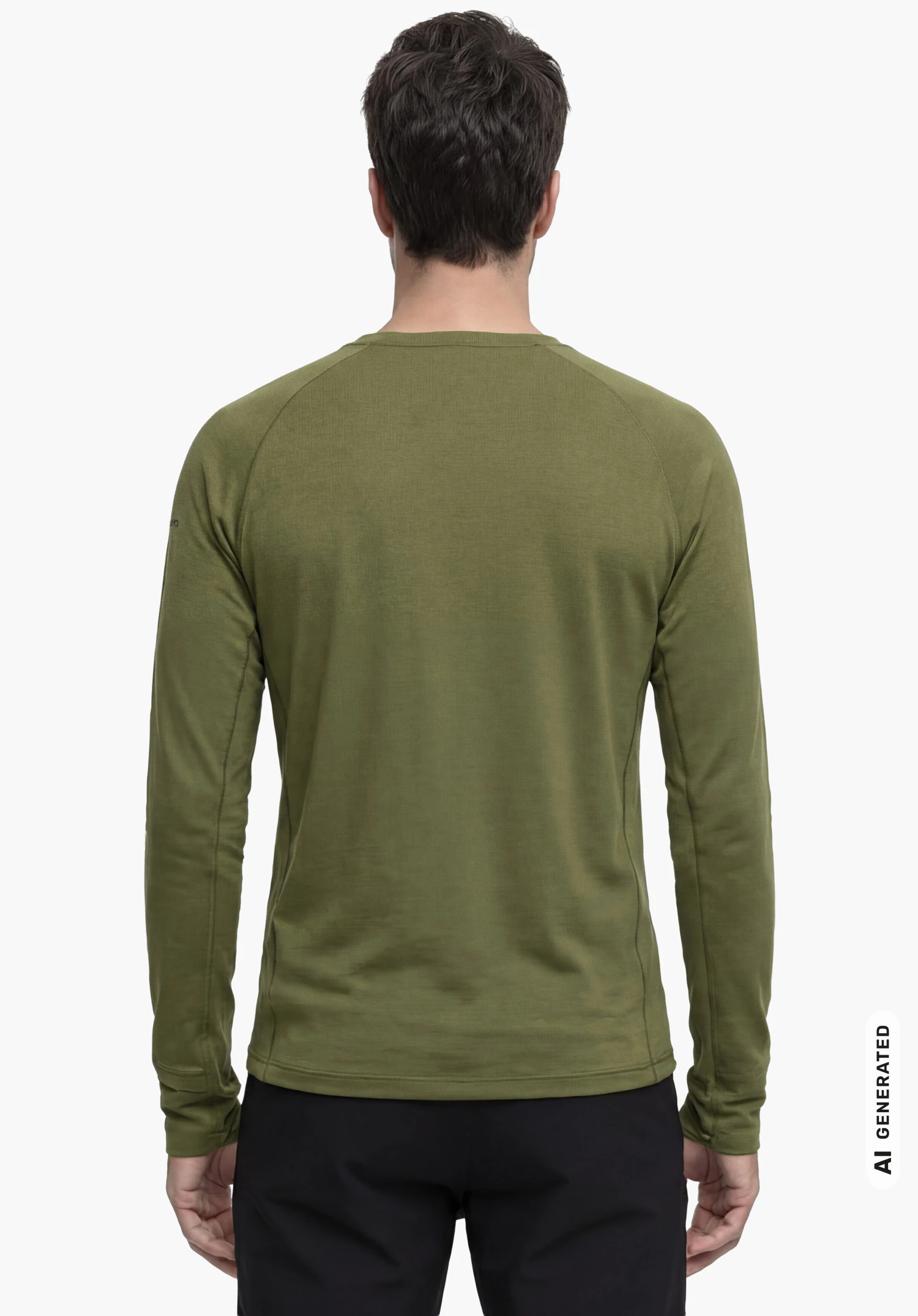 Longsleeve Style Refoca MEN in green, worn by a male model standing upright and shown from the back against a white background. (AI-generated)