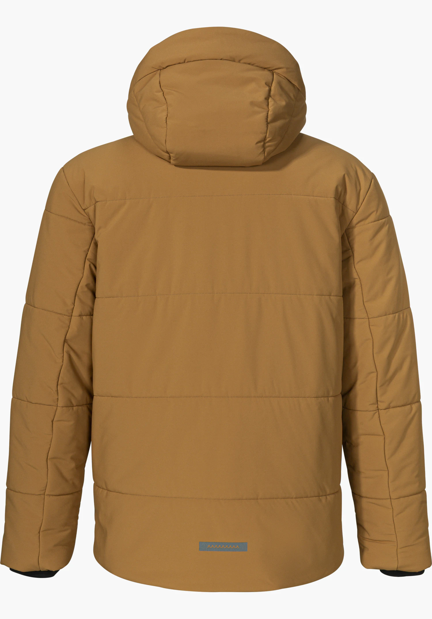Ins Jkt Style Purga MEN in brown, shown from the back with a hood and subtle Schöffel lettering at the lower section, isolated on a white background.