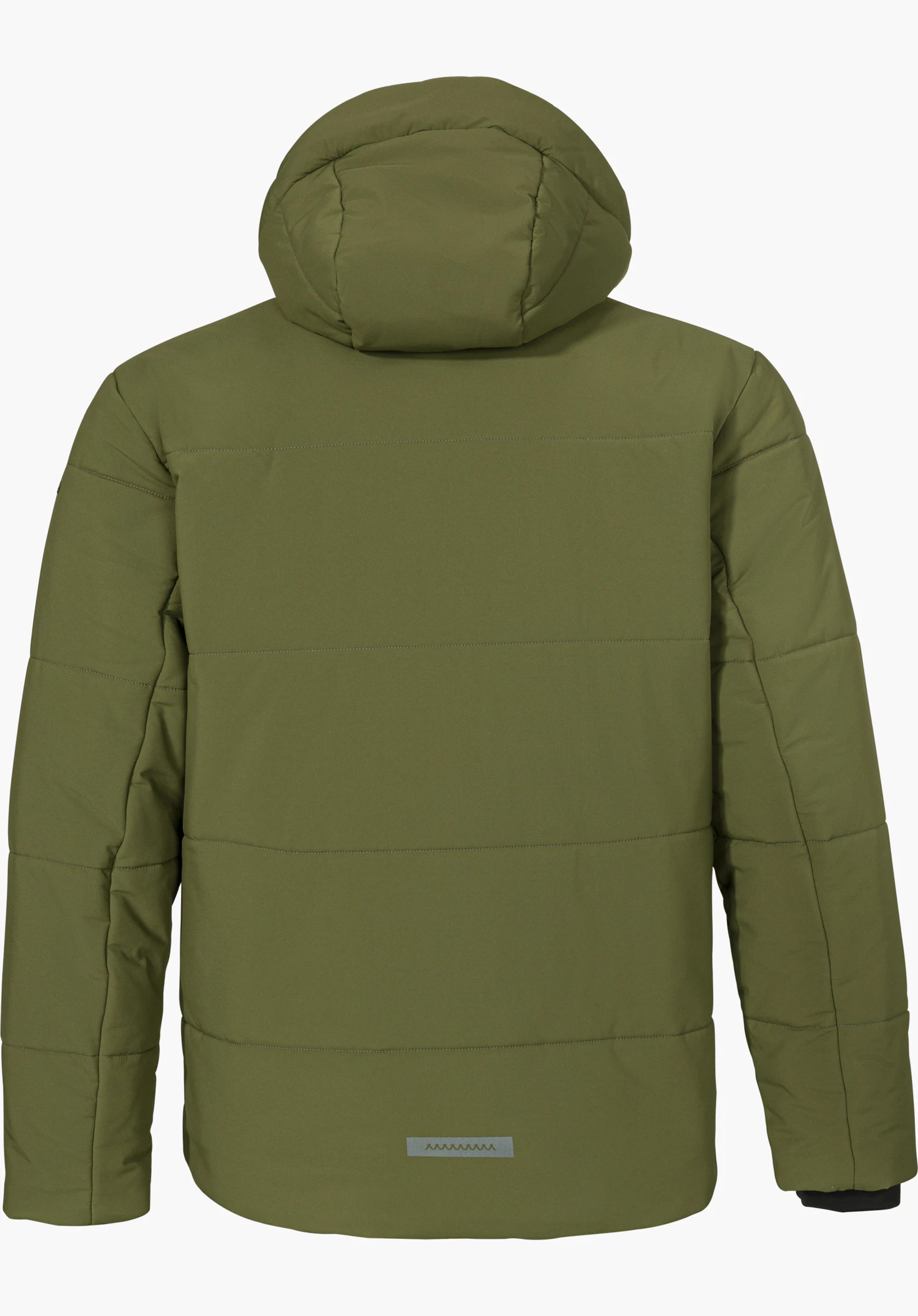 Ins Jkt Style Purga MEN in green, shown from the back with a hood and quilted design, isolated on a white background.