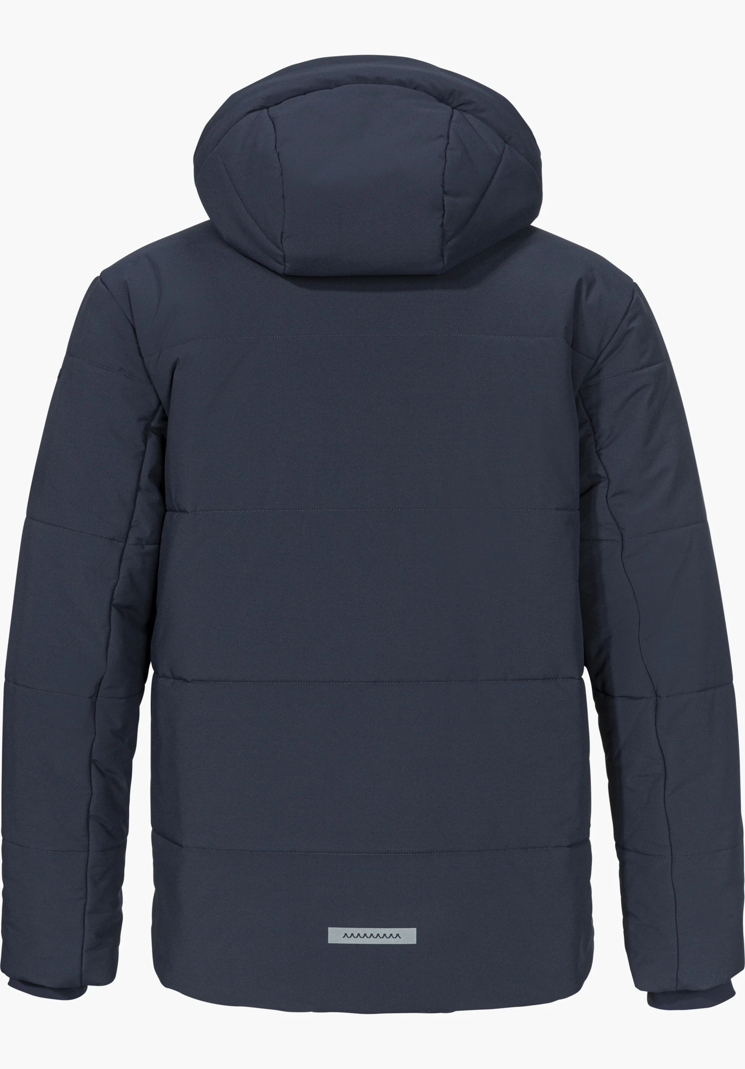 Ins Jkt Style Purga MEN in blue, shown from the back with a hood and Schöffel logo, isolated on a white background.