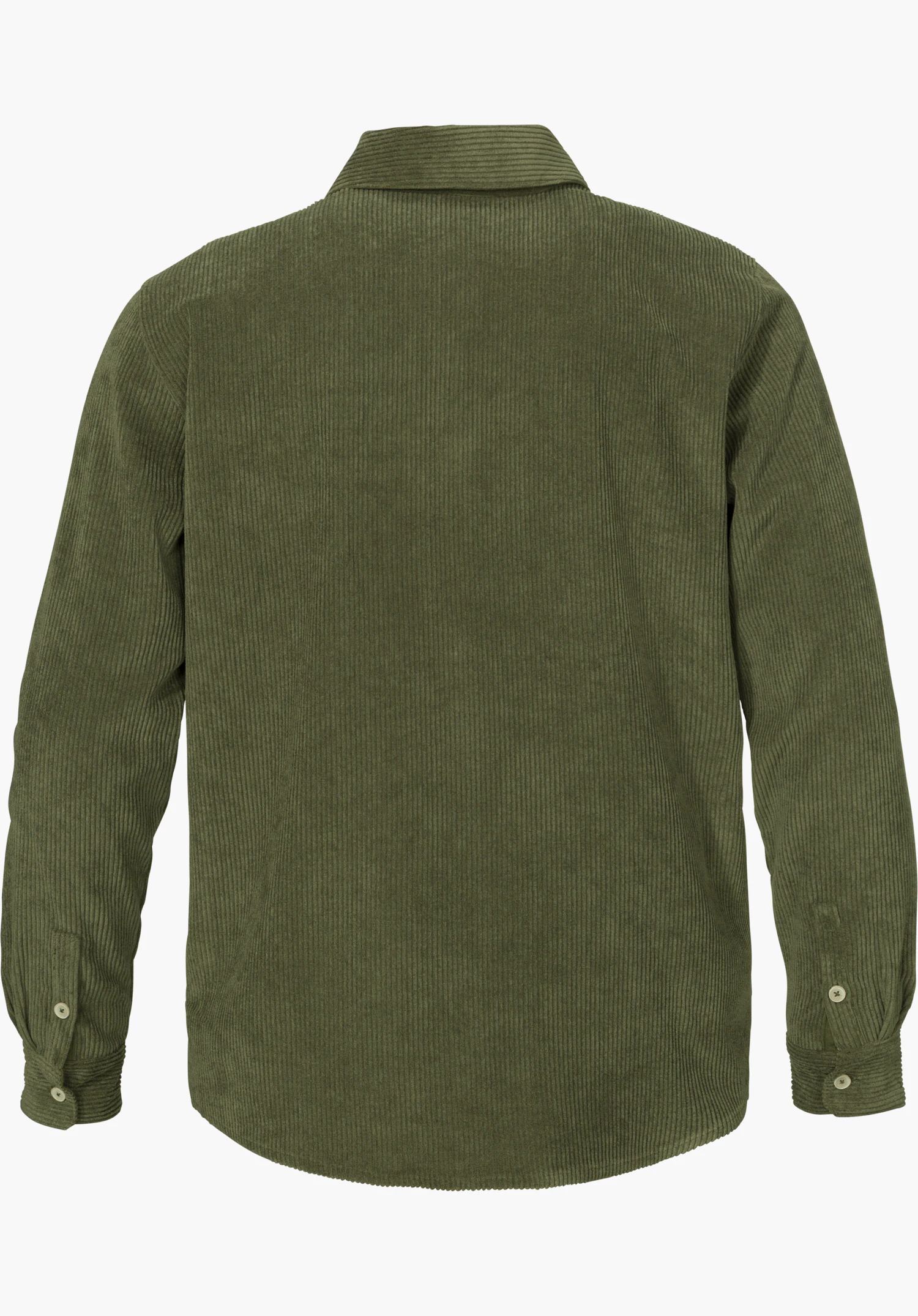 Shirt Style Libereo MEN in green with a corduroy look, shown from the back and isolated on a white background.