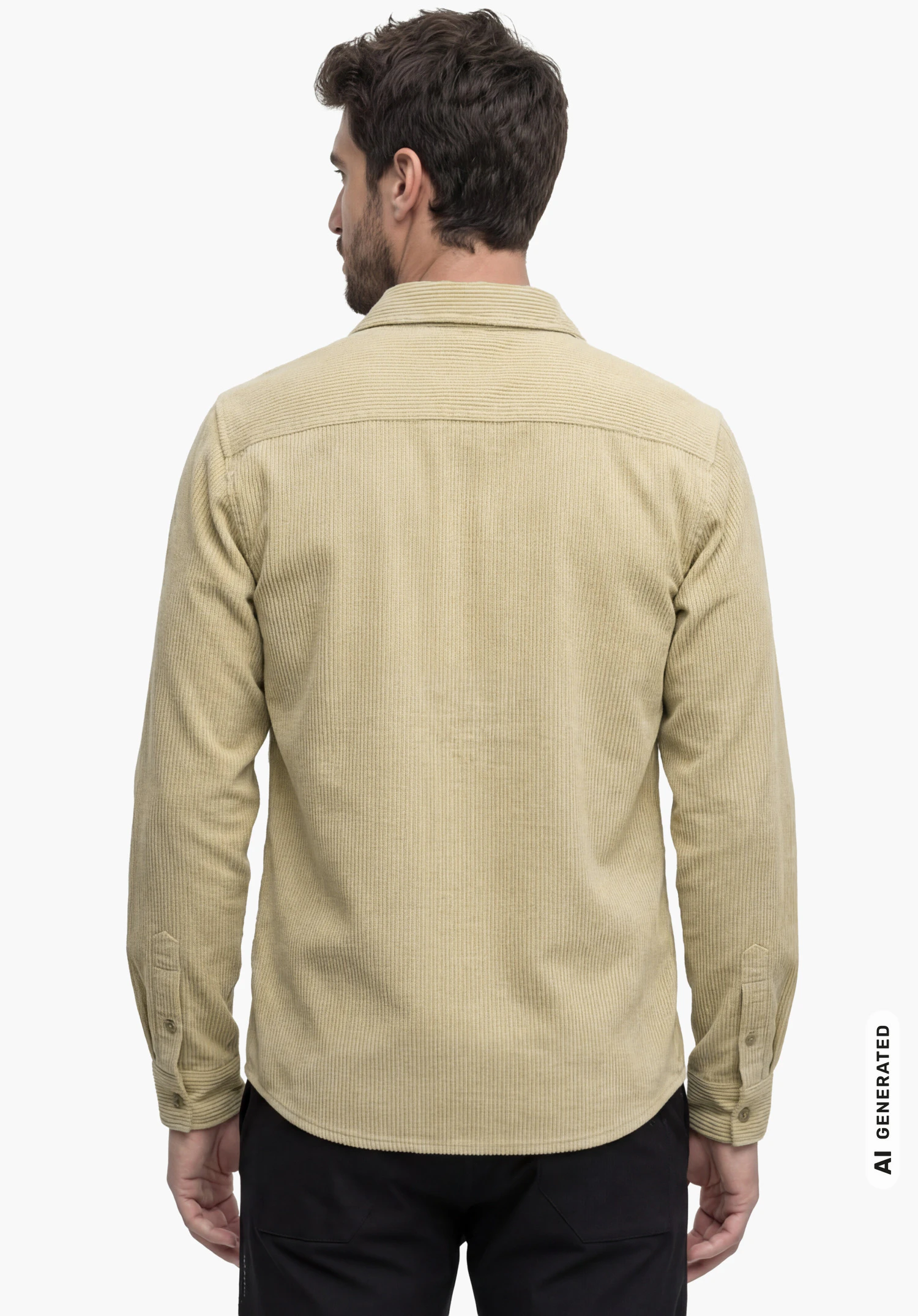 Shirt Style Libereo MEN in beige, worn by a male model standing upright and shown from the back against a white background. (AI-generated)