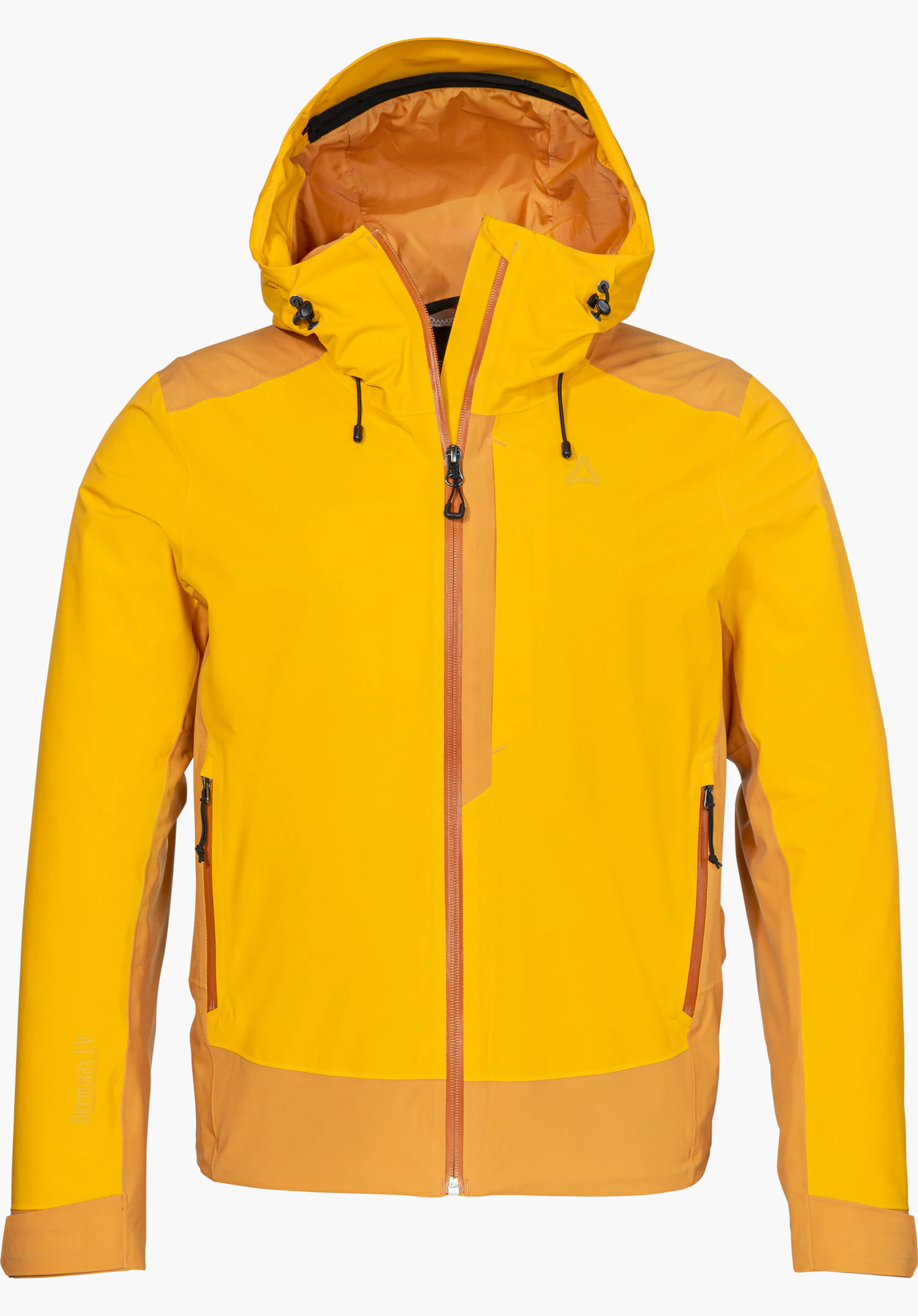 2L Jacket Style Refoca WMN wasserdichte 2-Lagen Jacke in gelb in Frontansicht mit Kapuze und Reißverschluss freigestellt vor weißem Hintergrund.
