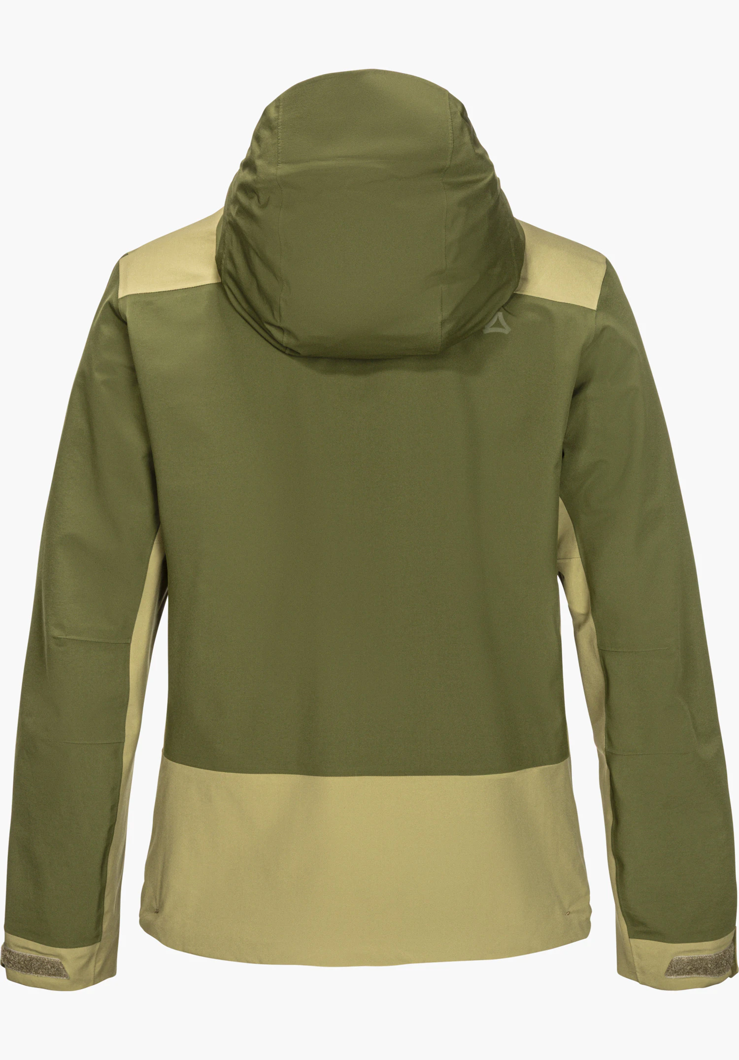2L Jacket Style Refoca WMN en vert, vue de dos avec capuche et logo Schöffel, détourée sur fond blanc.