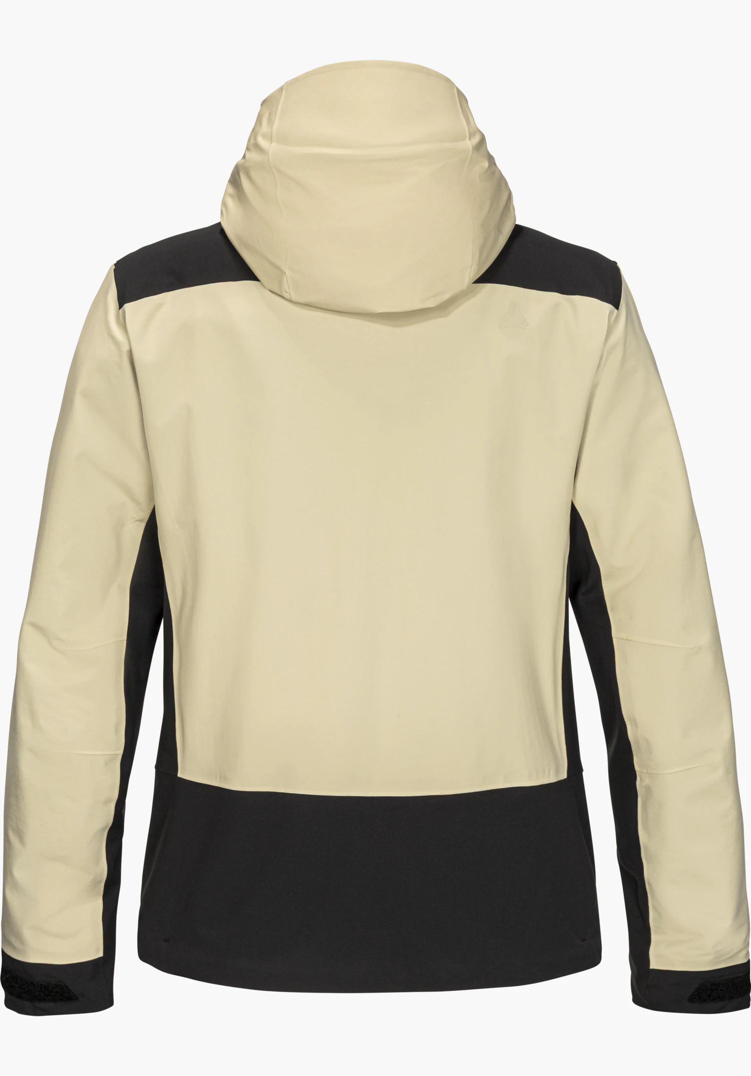 2L Jacket Style Refoca WMN en beige, vue de dos avec capuche et détails noirs contrastants aux épaules et à l’ourlet, détourée sur fond blanc.
