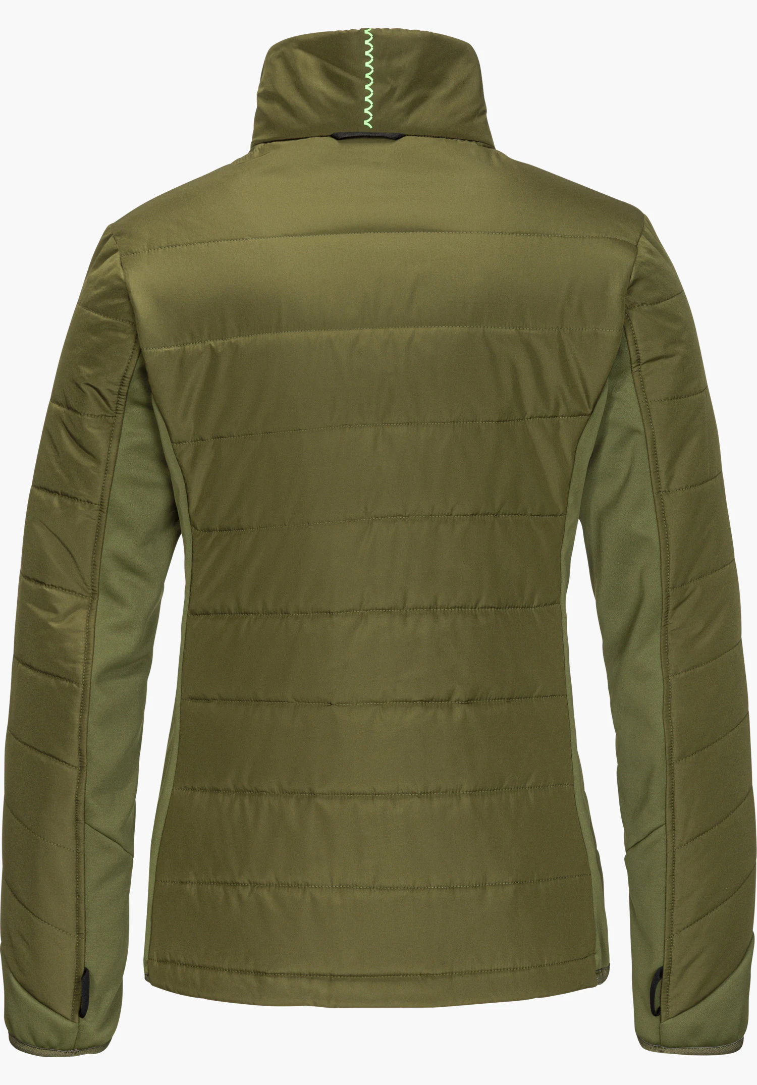 3in1 Jacket Style Refoca WMN in Grün in Rückansicht mit Stehkragen und abgestepptem Design freigestellt vor weißem Hintergrund.