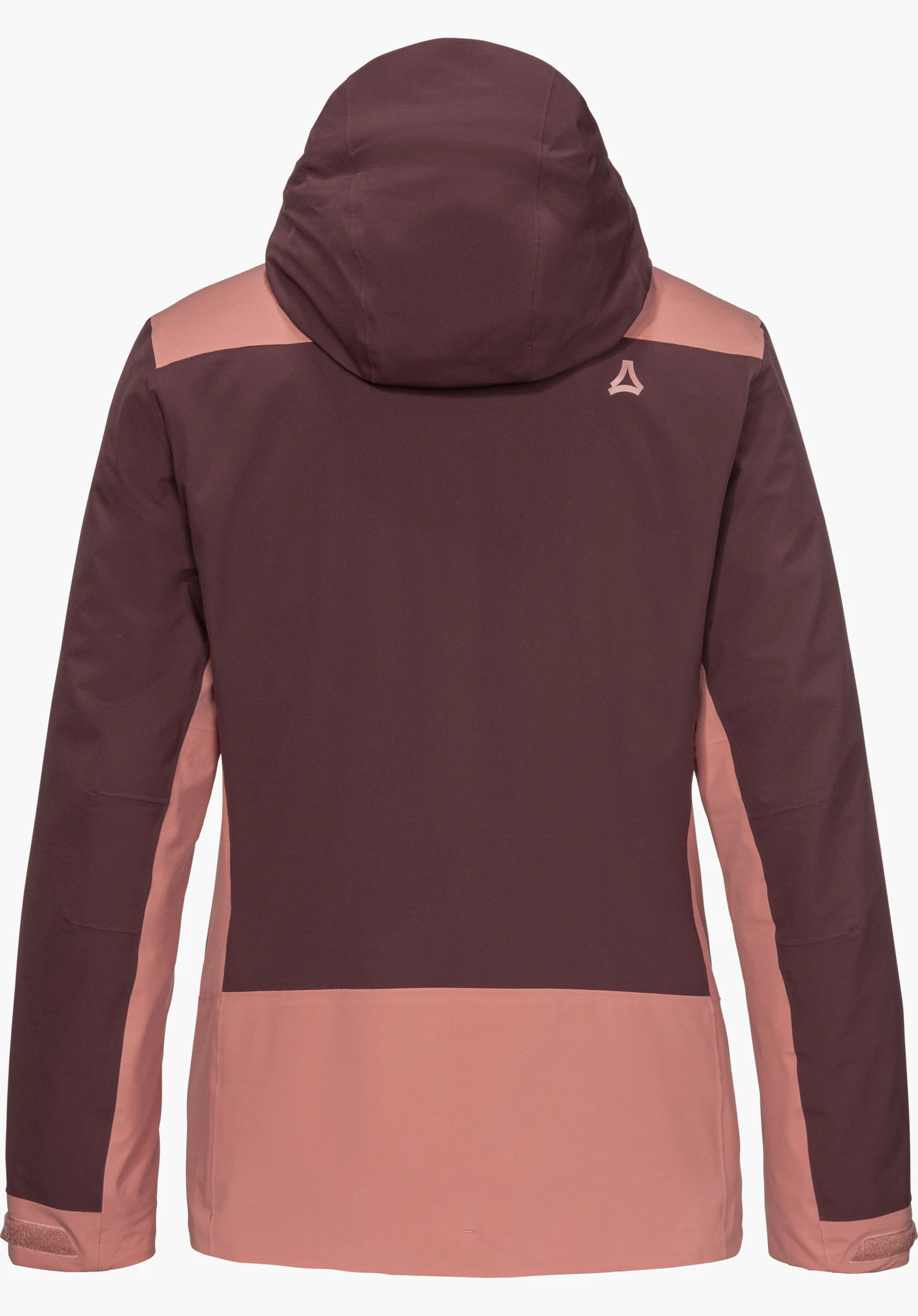 3in 1 Jacket Style Refoca WMN in Lila mit Kapuze und Schöffel-Logo in der Rückansicht freigestellt vor weißem Hin tergrund.