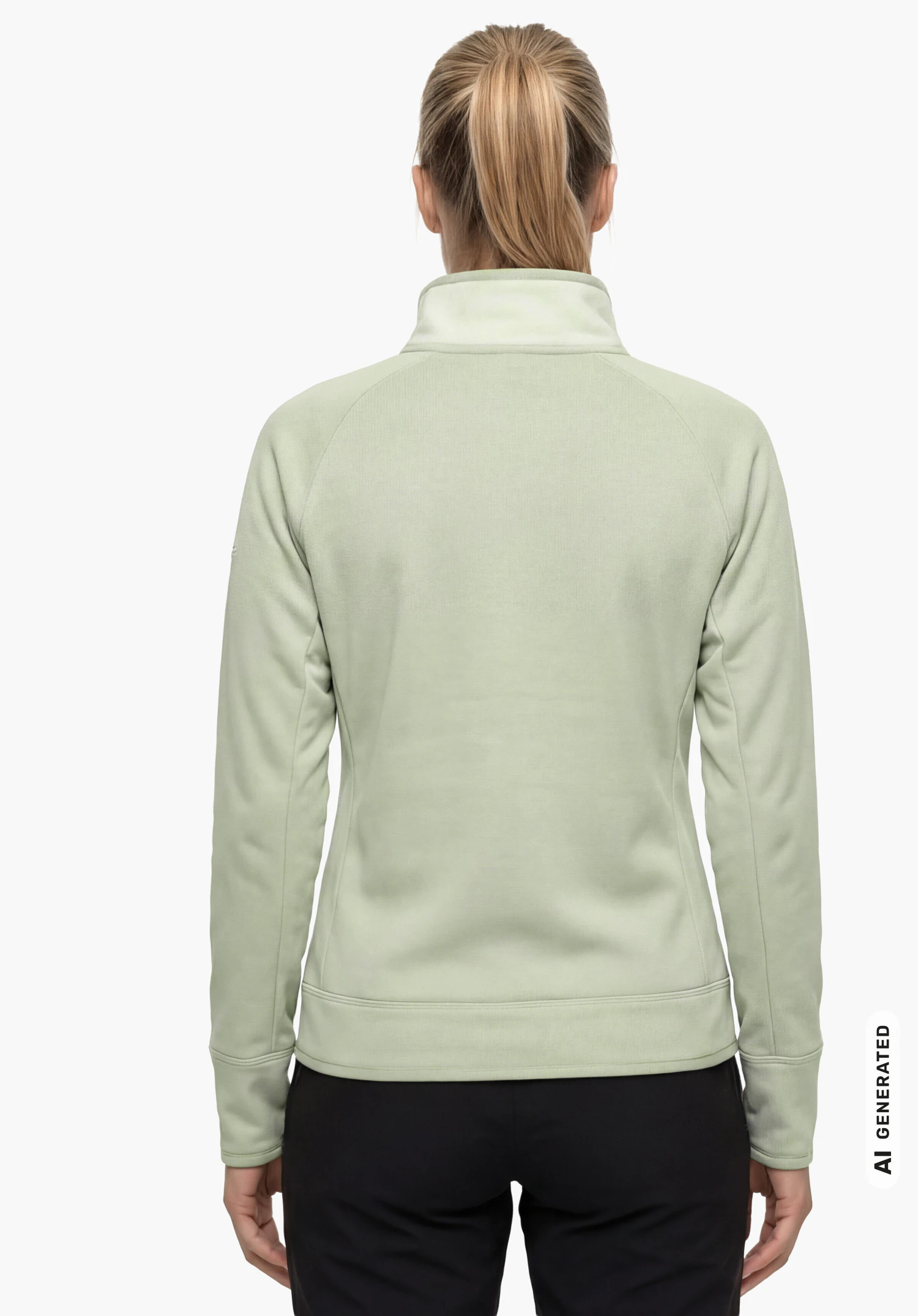 Fleece Jk Style Refoca WMN en vert, porté par un modèle féminin debout et vu de dos sur fond blanc. (Généré par IA)