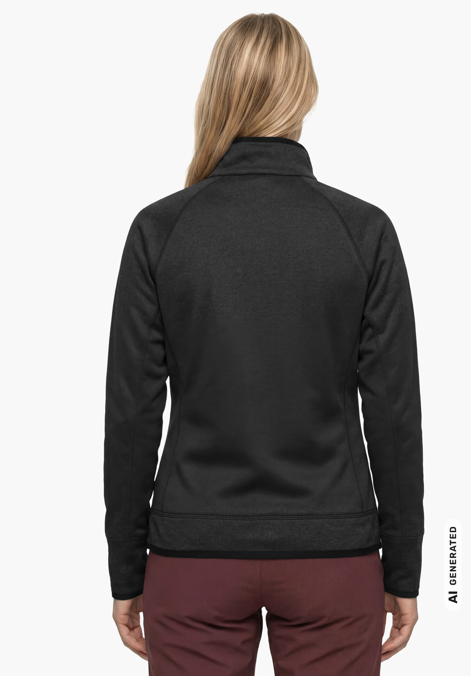 Fleece Jk Style Refoca WMN en noir, porté par un modèle féminin debout et vu de dos avec les bras le long du corps sur fond blanc. (Généré par IA)