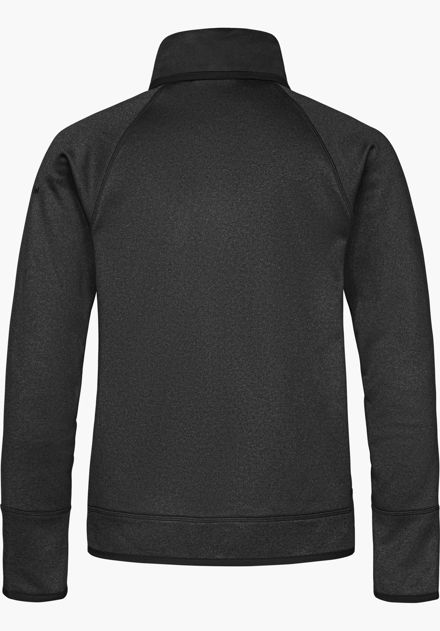 Fleece Jk Style Refoca WMN, veste polaire noire, vue de dos avec col montant et inscription Schöffel sur la manche droite, détourée sur fond blanc.