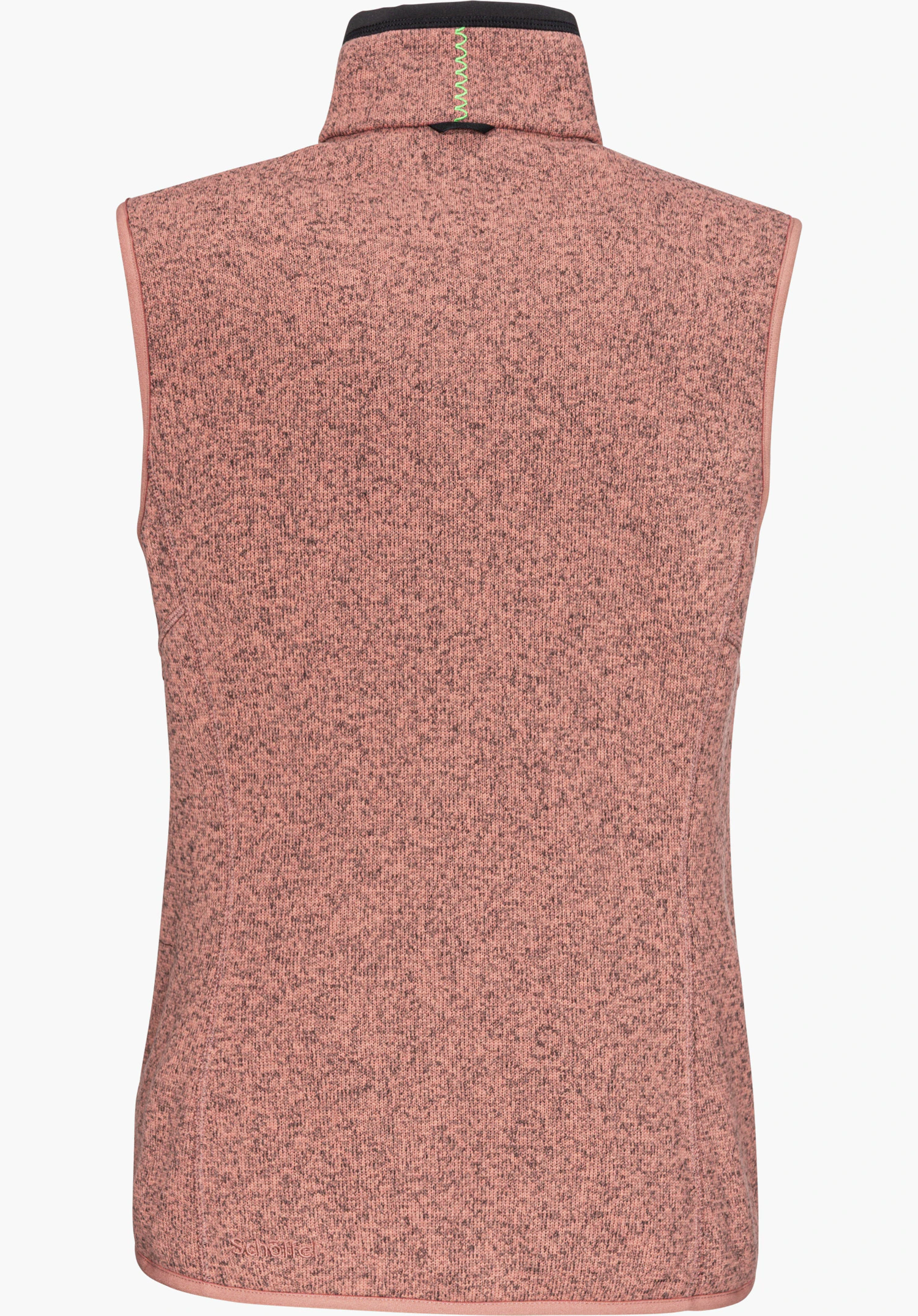 CIRC Fleece Vt Style Yew WMN vest met ZipIn!-functie in roze, achteraanzicht met opstaande kraag en contrasterende sierstiksels aan de achterkant van de kraag, vrijstaand op een witte achtergrond.