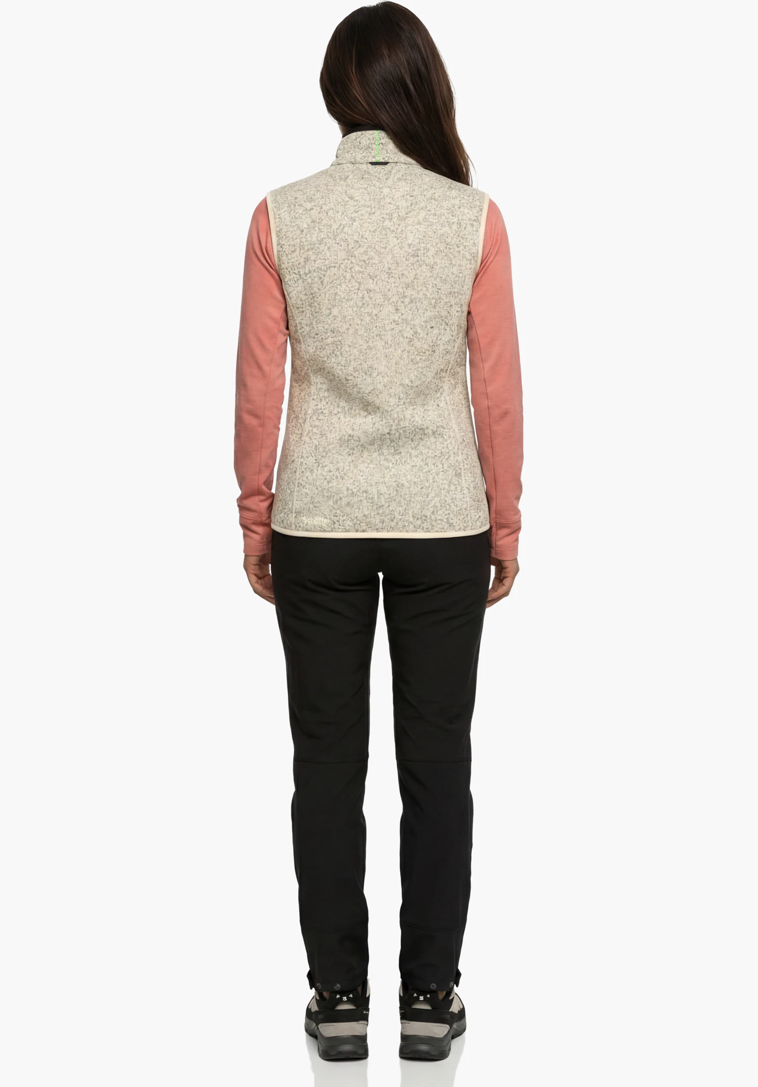 CIRC Fleece Vt Style Yew WMN in beige met focus op de materiaalstructuur van het gemêleerde fleecemateriaal in een close-up op een witte achtergrond.