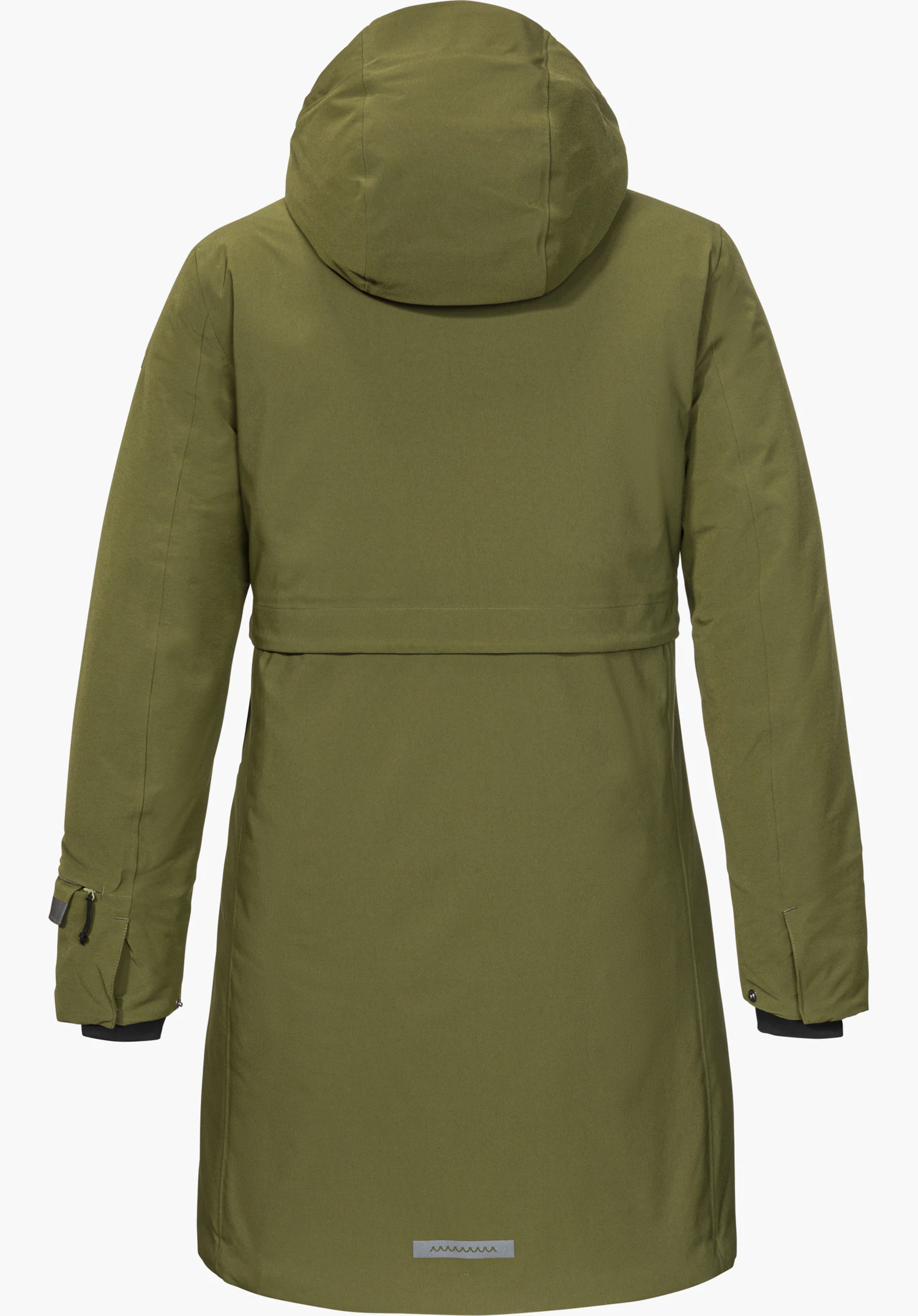 Ins Coat Style Optimea WMN en vert, vue de dos avec capuche, détouré sur fond blanc.