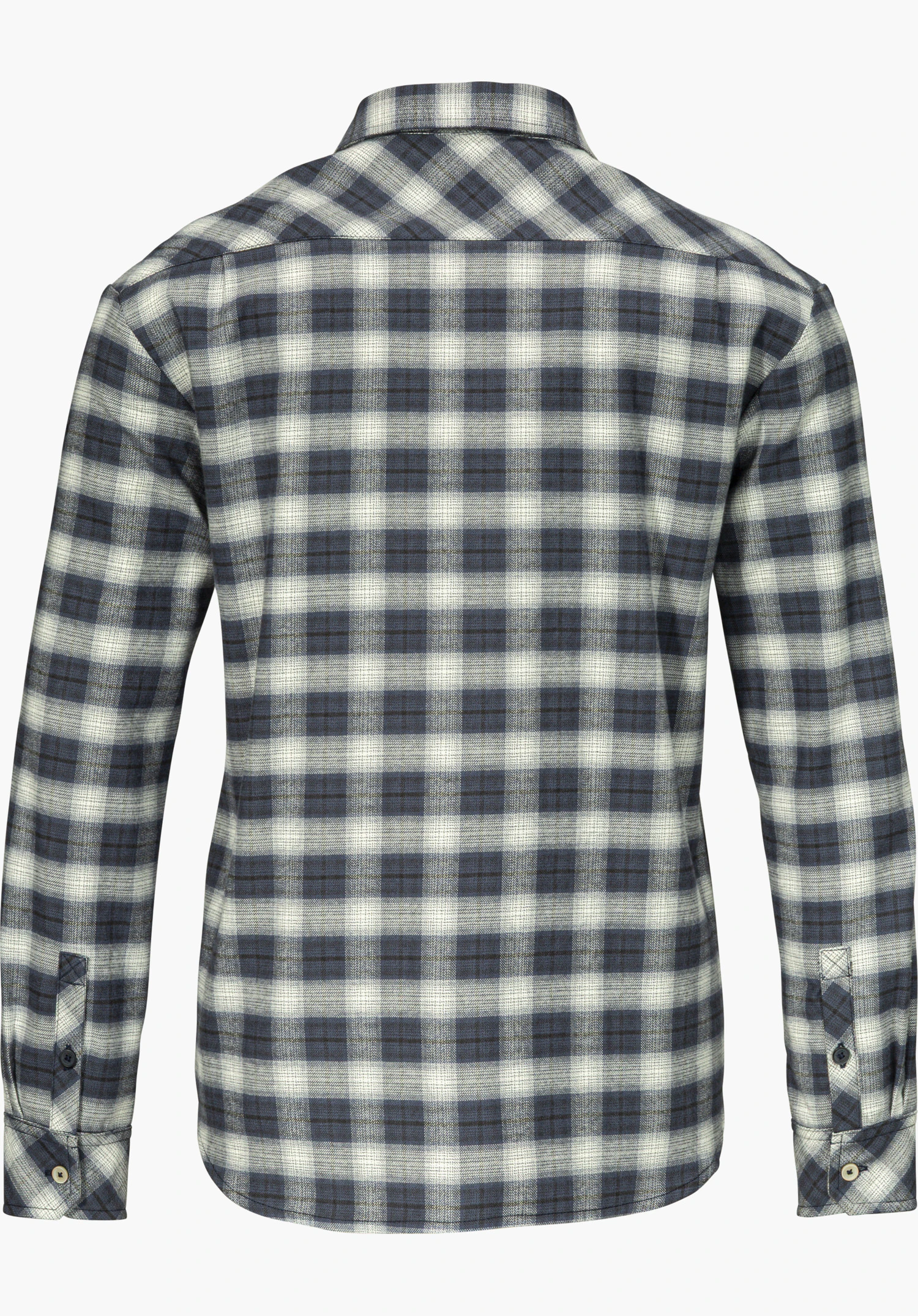 Blouse Style Kleion WMN overhemdblouse in blauw, achteraanzicht, vrijstaand op een witte achtergrond.