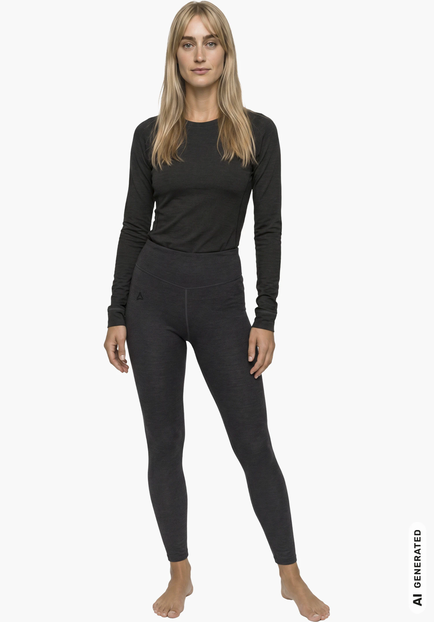 Tights Style Luterra WMN in zwart toont de elastische tailleband en het subtiele Schöffel-logo op de heup in een detailopname tegen een witte achtergrond.