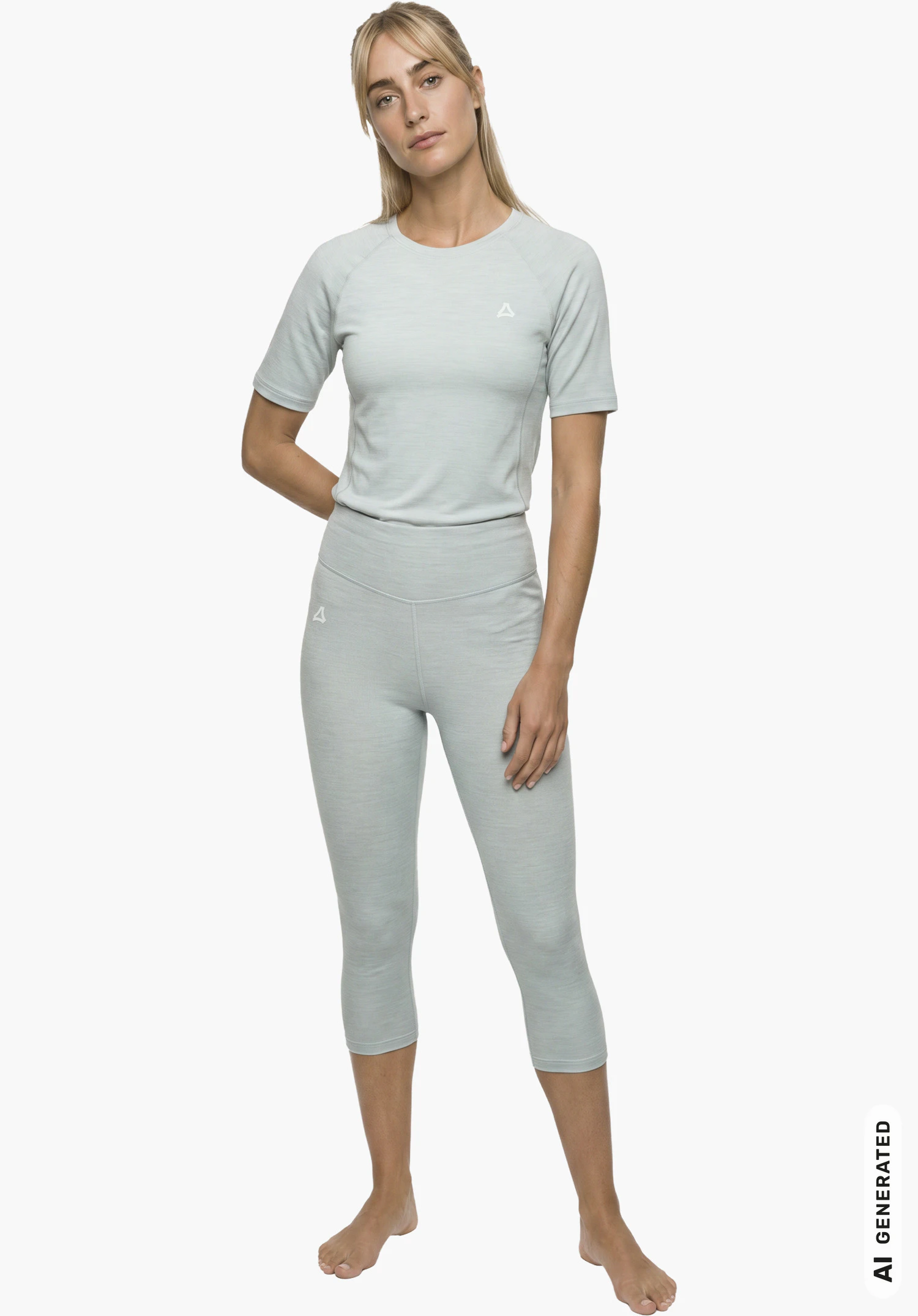 3/4 Pants Style Luterra WMN in grijs met focus op de elastische tailleband en het subtiele Schöffel-logo op de rechterheup in close-up tegen een witte achtergrond.