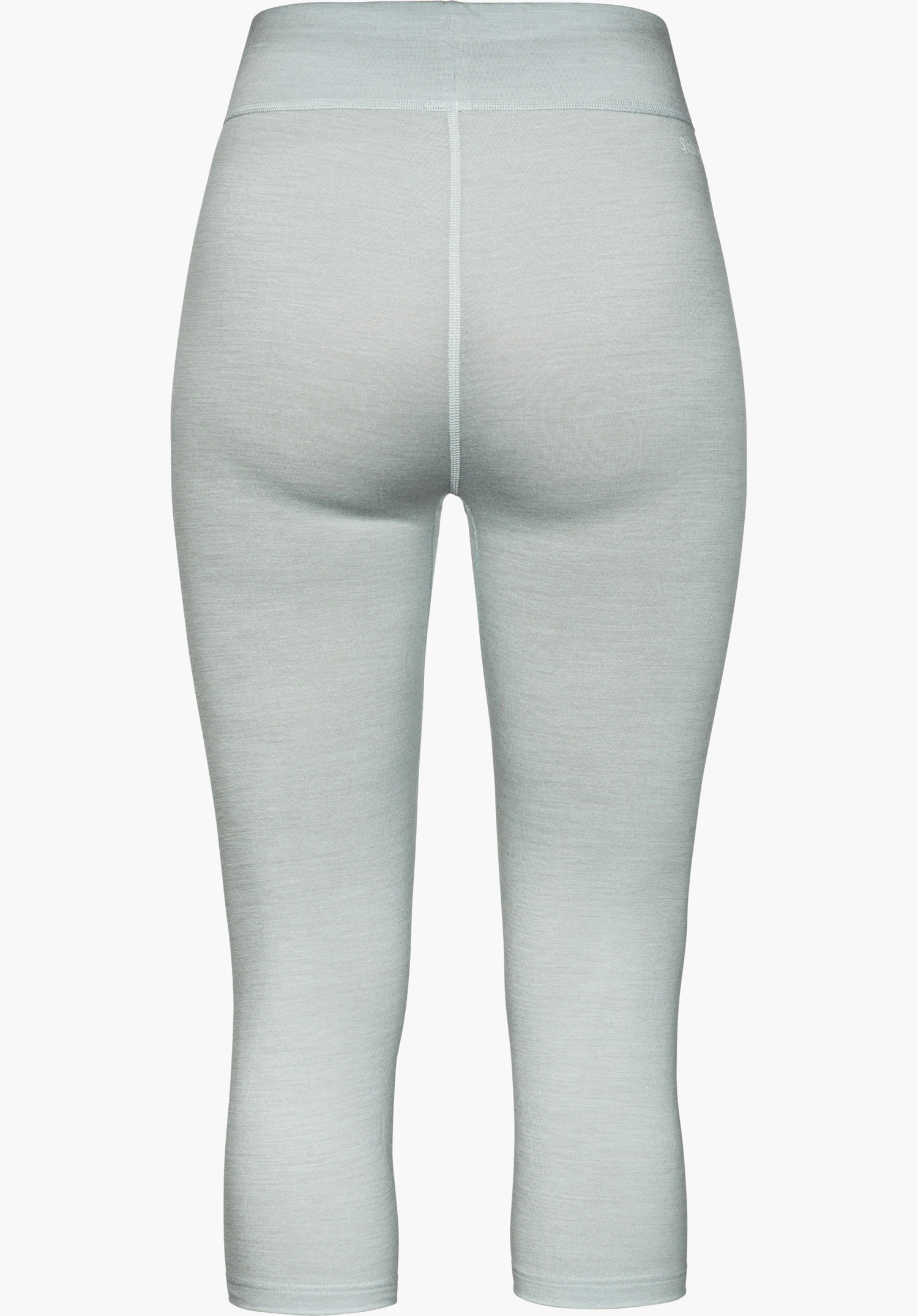 3/4 Pants Style Luterra WMN base layer in grijs, achteraanzicht met zichtbaar Schöffel-opschrift op de heup, vrijstaand tegen een witte achtergrond.