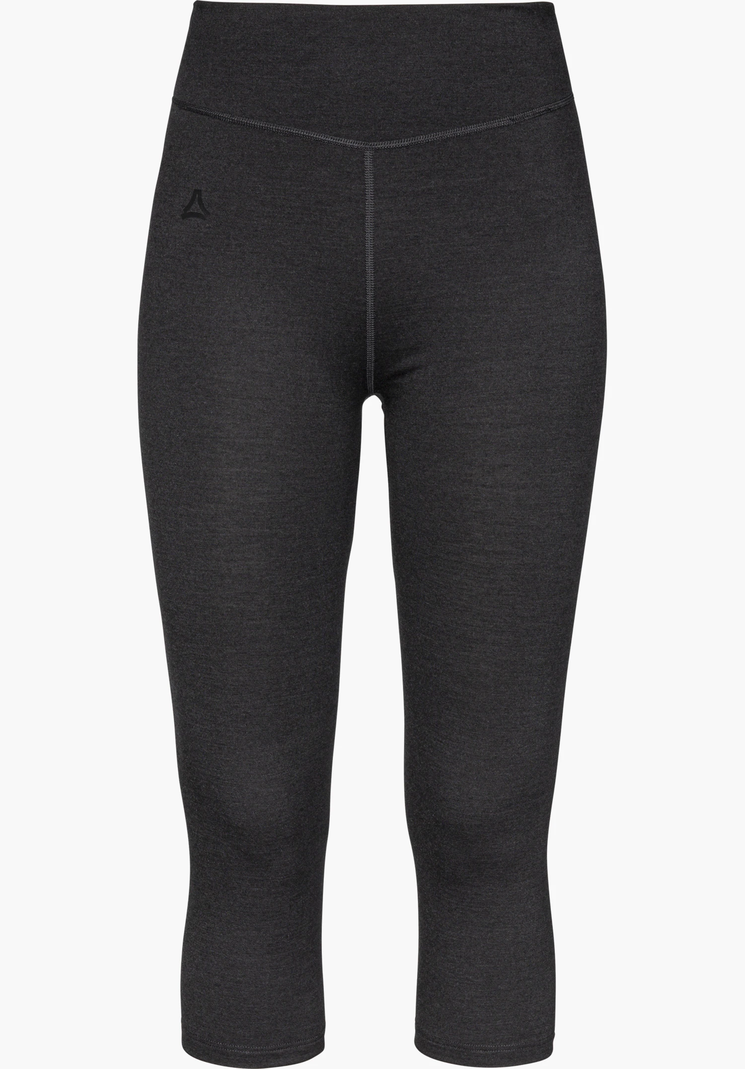 3/4 Pants Style Luterra WMN base layer in zwart, vooraanzicht met subtiel Schöffel-logo, vrijstaand tegen een witte achtergrond.