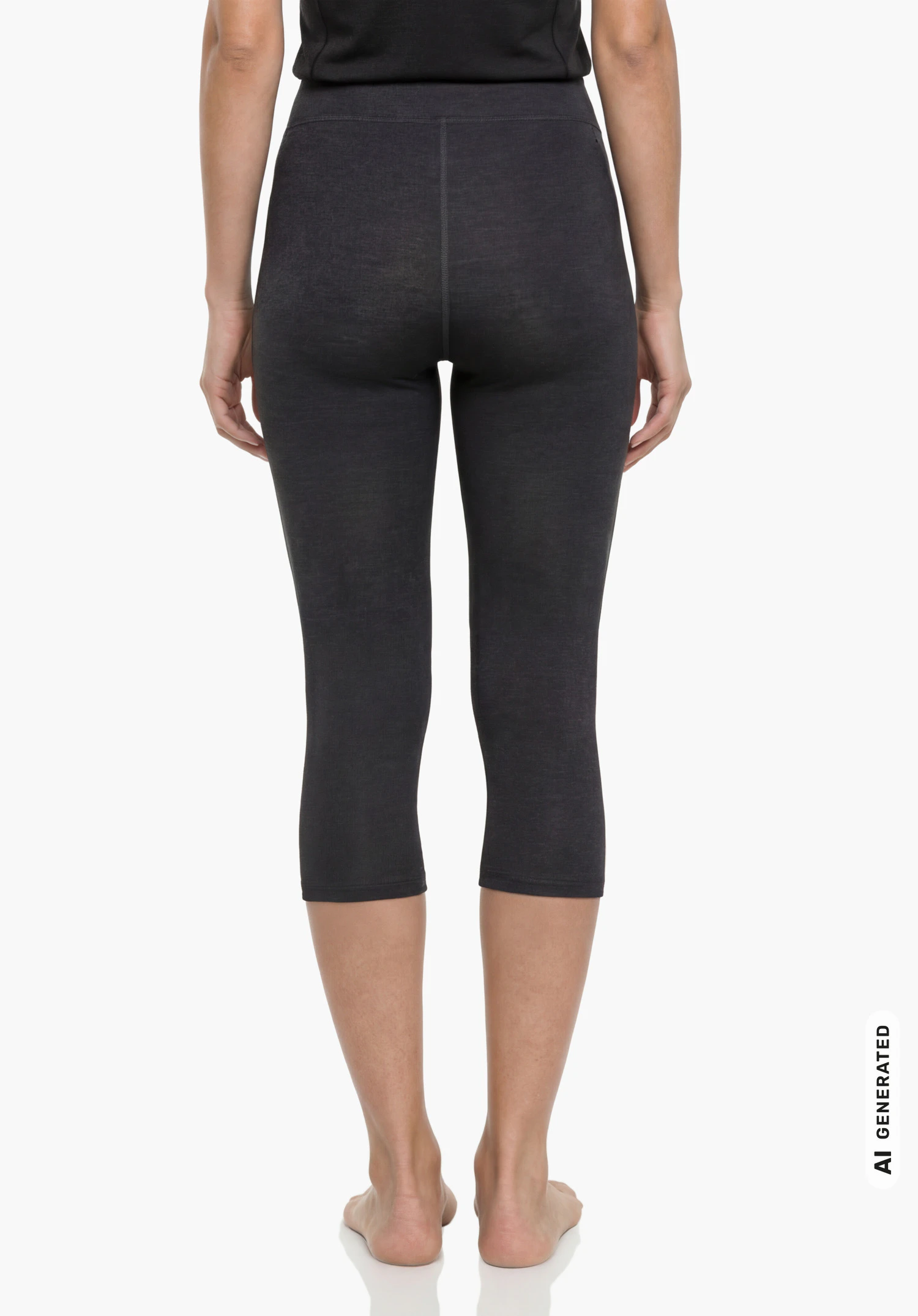 3/4 Pants Style Luterra WMN in zwart, gedragen door een vrouwelijk model dat rechtop staat en van achteren wordt getoond met ontspannen armen langs het lichaam tegen een witte achtergrond. (AI-gegenereerd)