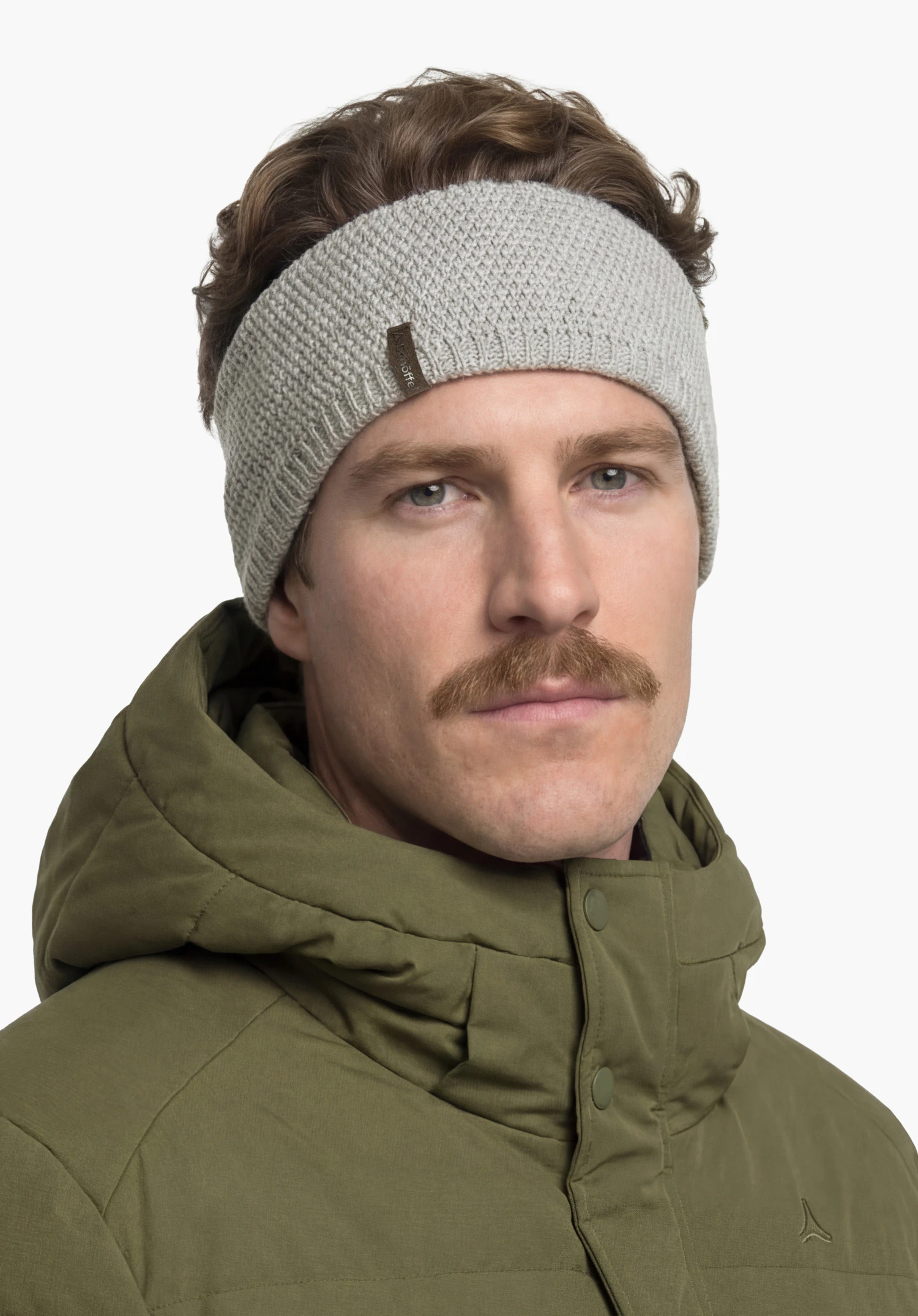 Headband Style Wildkar ALL in grey with a visible Schöffel logo, worn by a male model in a back view against a white background. (AI-generated)