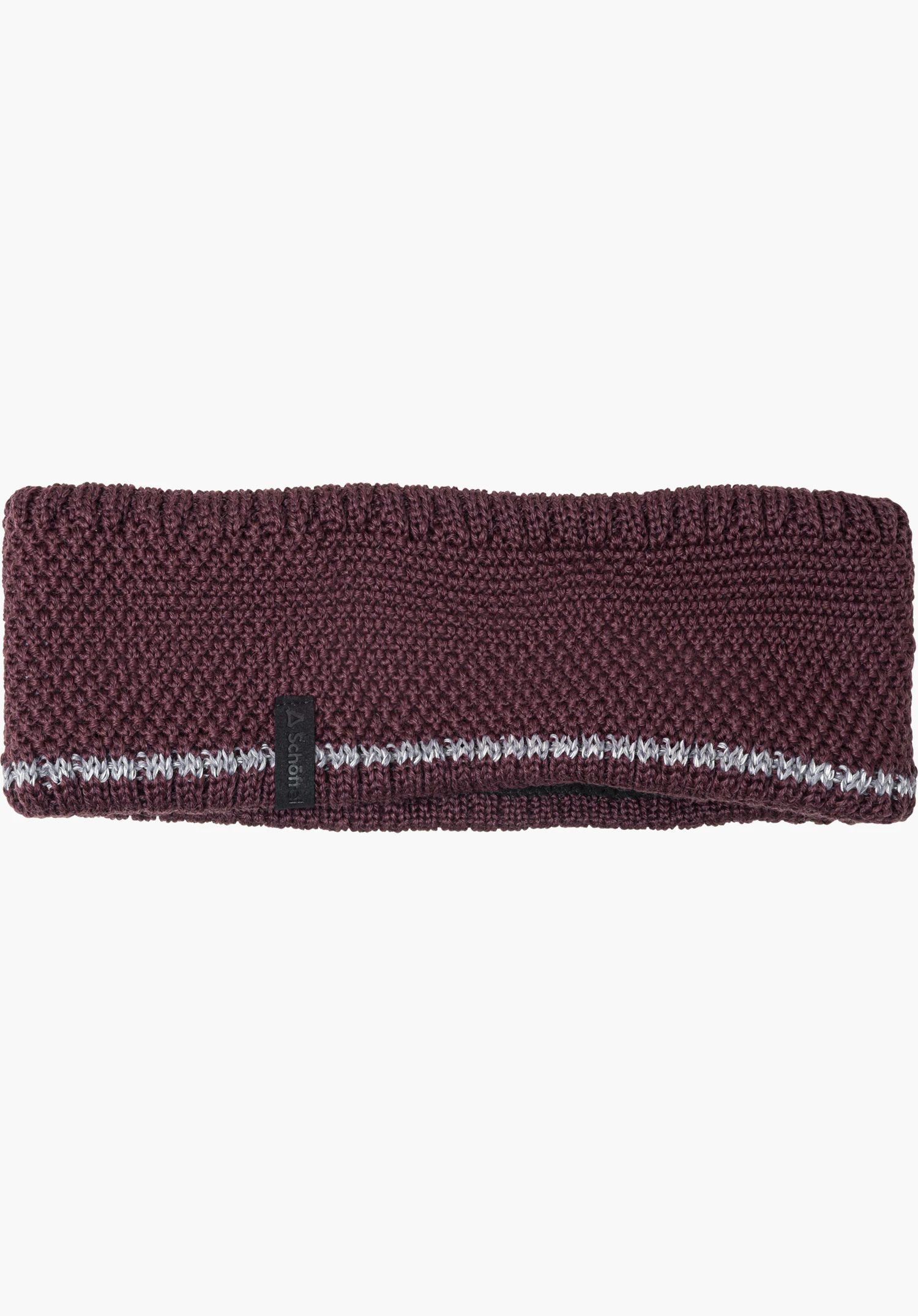 Headband Style Wildkar ALL Stirnband in lila in Frontansicht mit einem Schöffel-Logo auf einem kleinen Etikett freigestellt vor weißem Hintergrund.