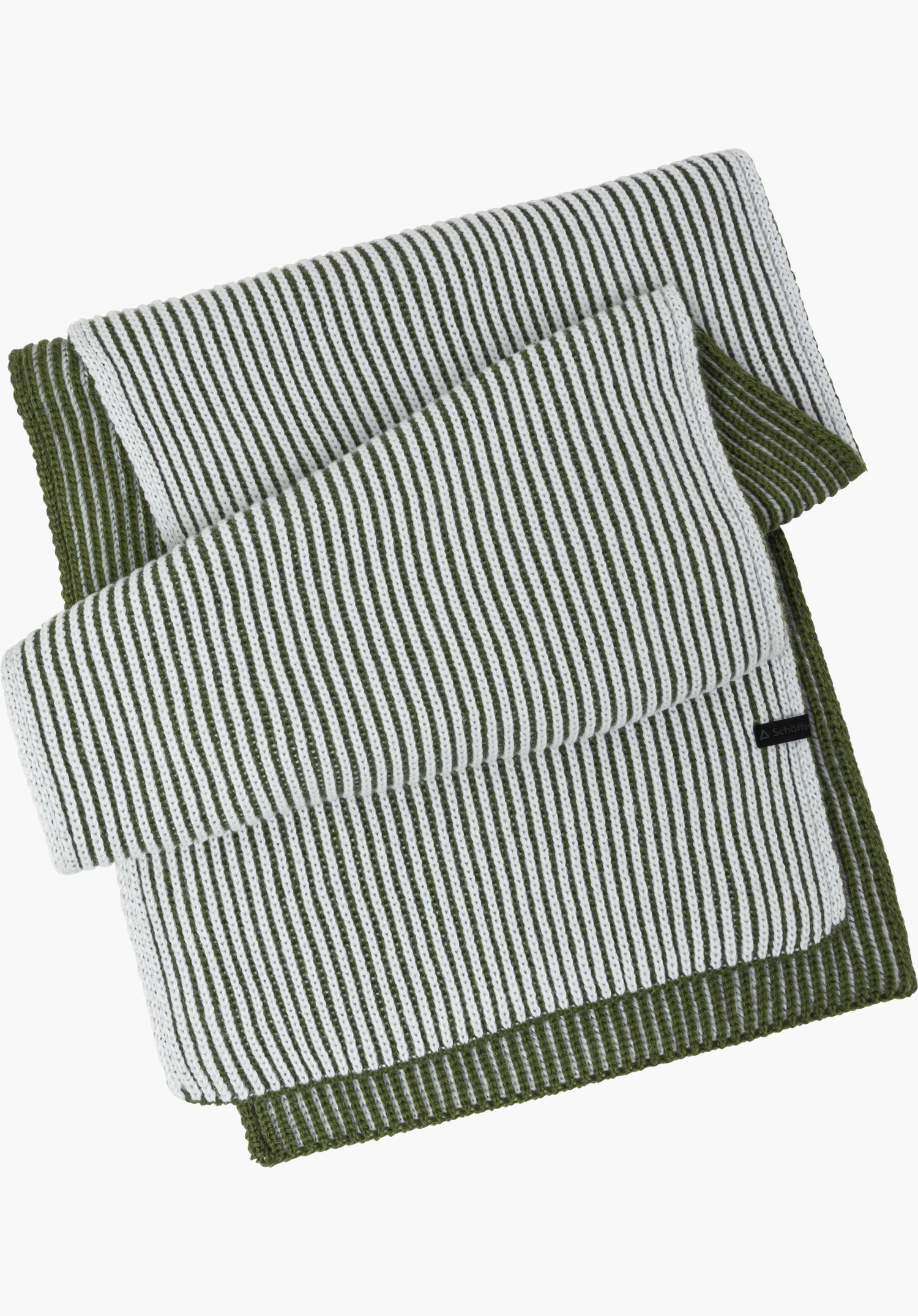Scarf Style Cledio ALL Schal in Grün mit sichtbarem Schöffel-Logo in Frontansicht freigestellt vor weißem Hintergrund.