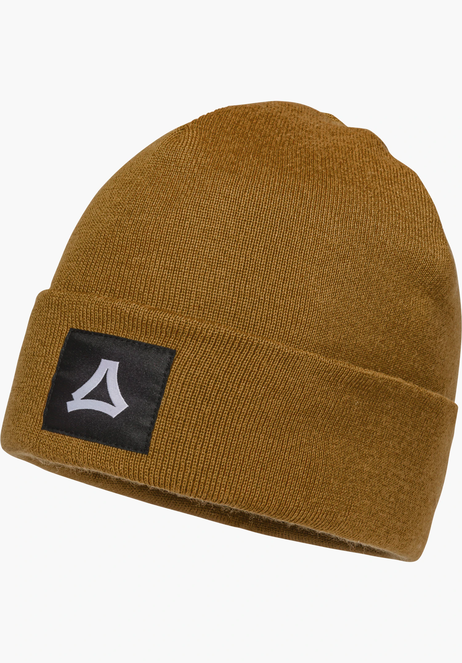 Hat Style Lodos ALL Feinstrick Beanie in braun mit Umschlag und quadratischem Schöffel-Logo in Frontansicht freigestellt vor weißem Hintergrund.