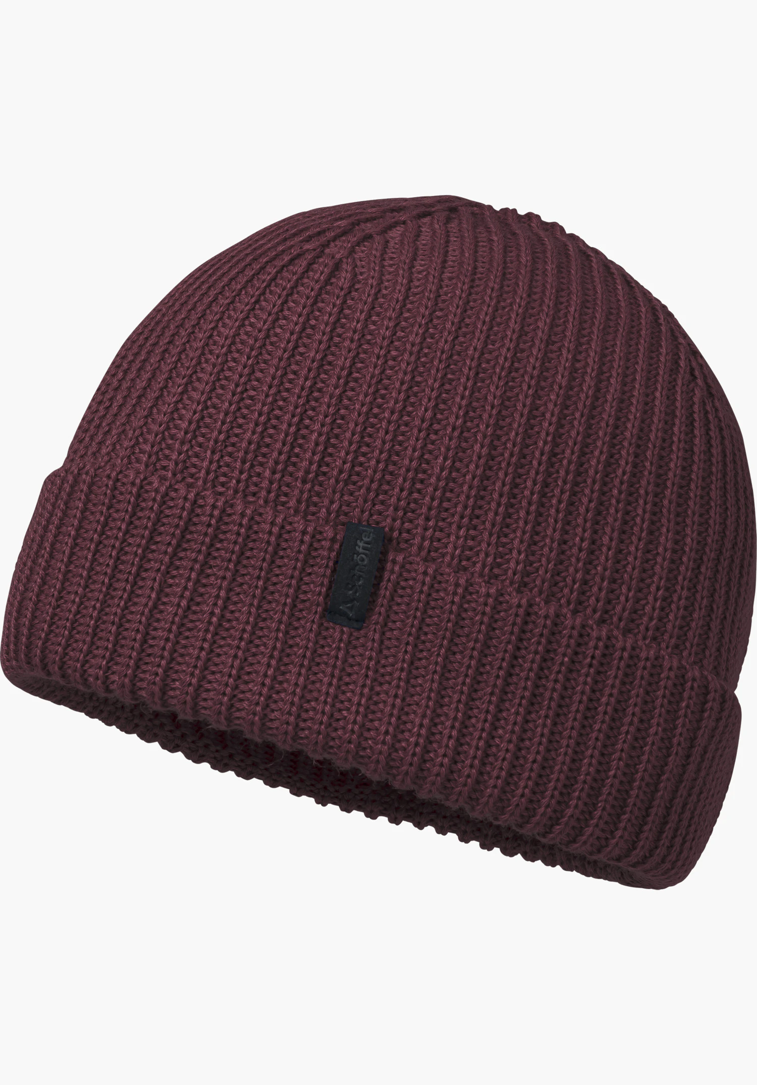 Hat Style Noxley ALL Strick Beanie in lila in Frontansicht mit strukturiertem Strick und Schöffel-Schriftzug auf einem kleinen Label, freigestellt vor weißem Hintergrund.