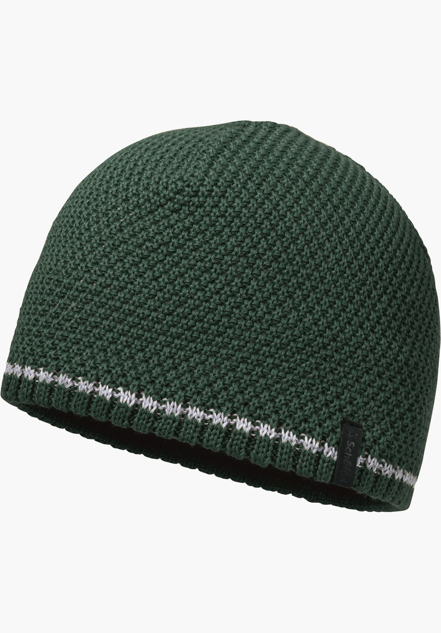 Hat Style Wildkar ALL Strickmütze in Grün mit strukturiertem Strickmuster, hellem Zierstreifen und Schöffel-Schriftzug in Frontansicht freigestellt vor weißem Hintergrund.