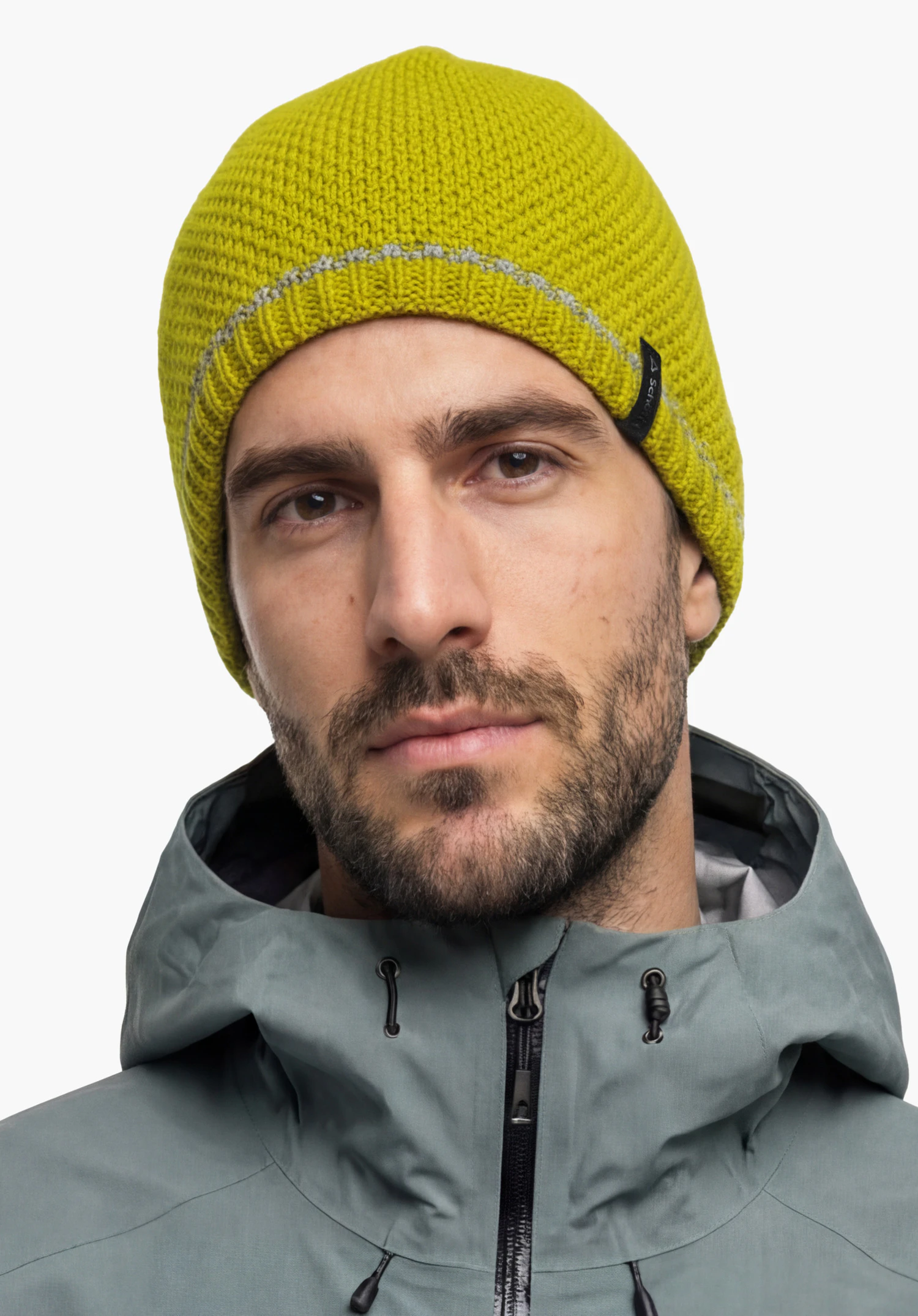 Hat Style Wildkar ALL in yellow with Schöffel logo, worn by a male model in a back view standing upright against a white background. (AI-generated)