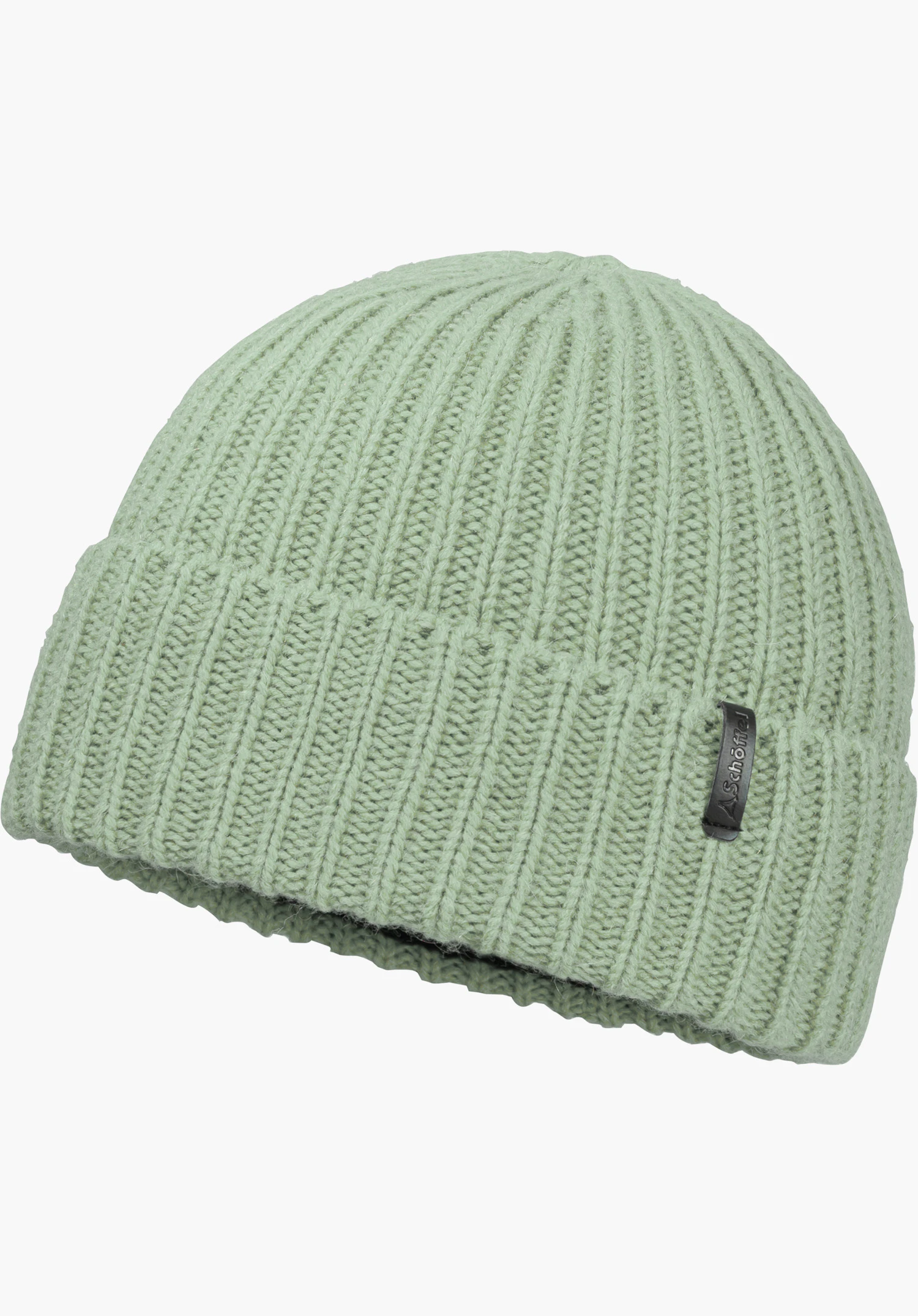 Knitted Hat Medford Wollmütze in grün mit Strukturstrick und Schöffel-Logo in Frontansicht freigestellt vor weißem Hintergrund.