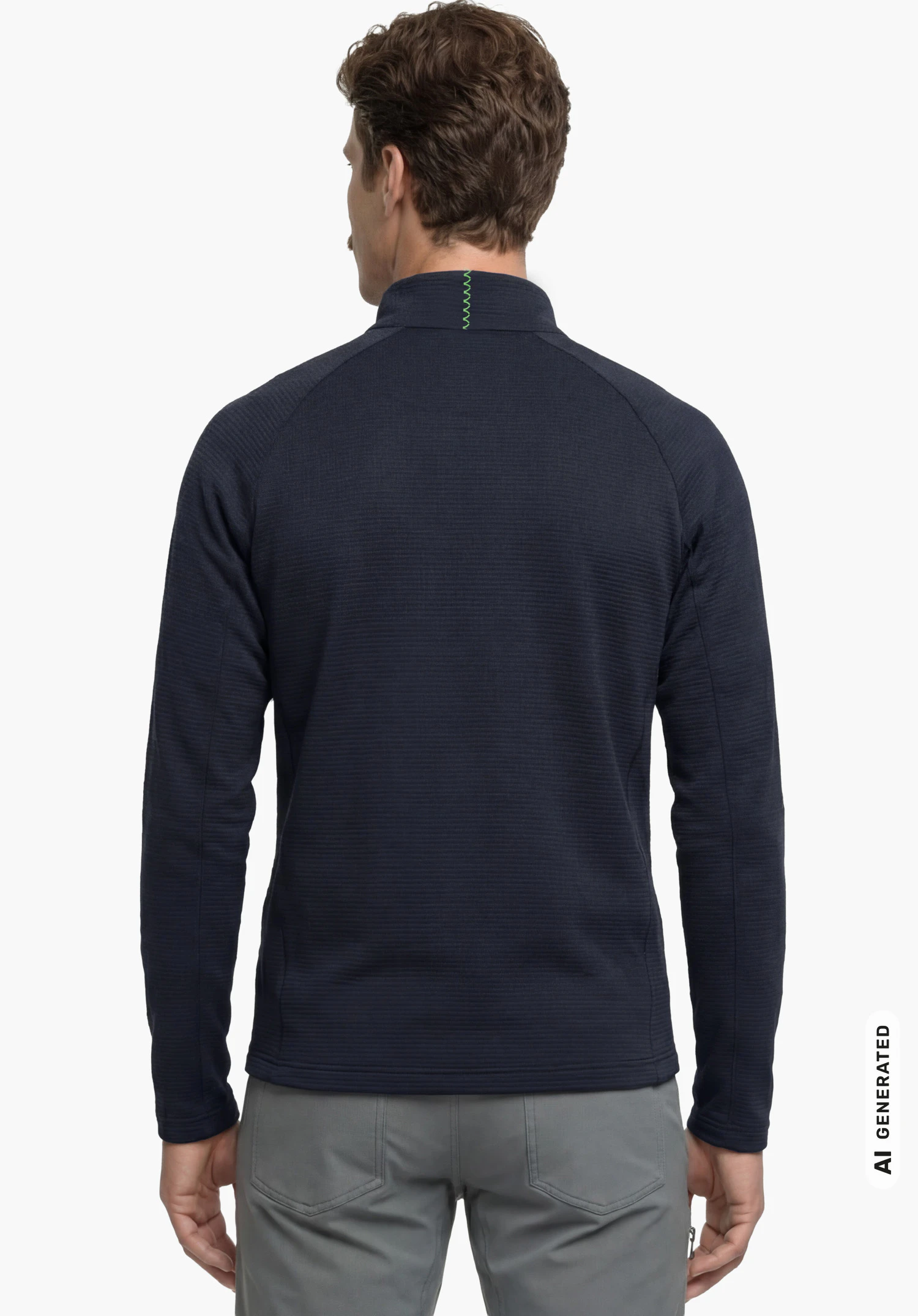 Longsleeve Style Energio MEN in blue, worn by a male model standing upright and shown from the back with arms hanging down against a white background. (AI-generated)