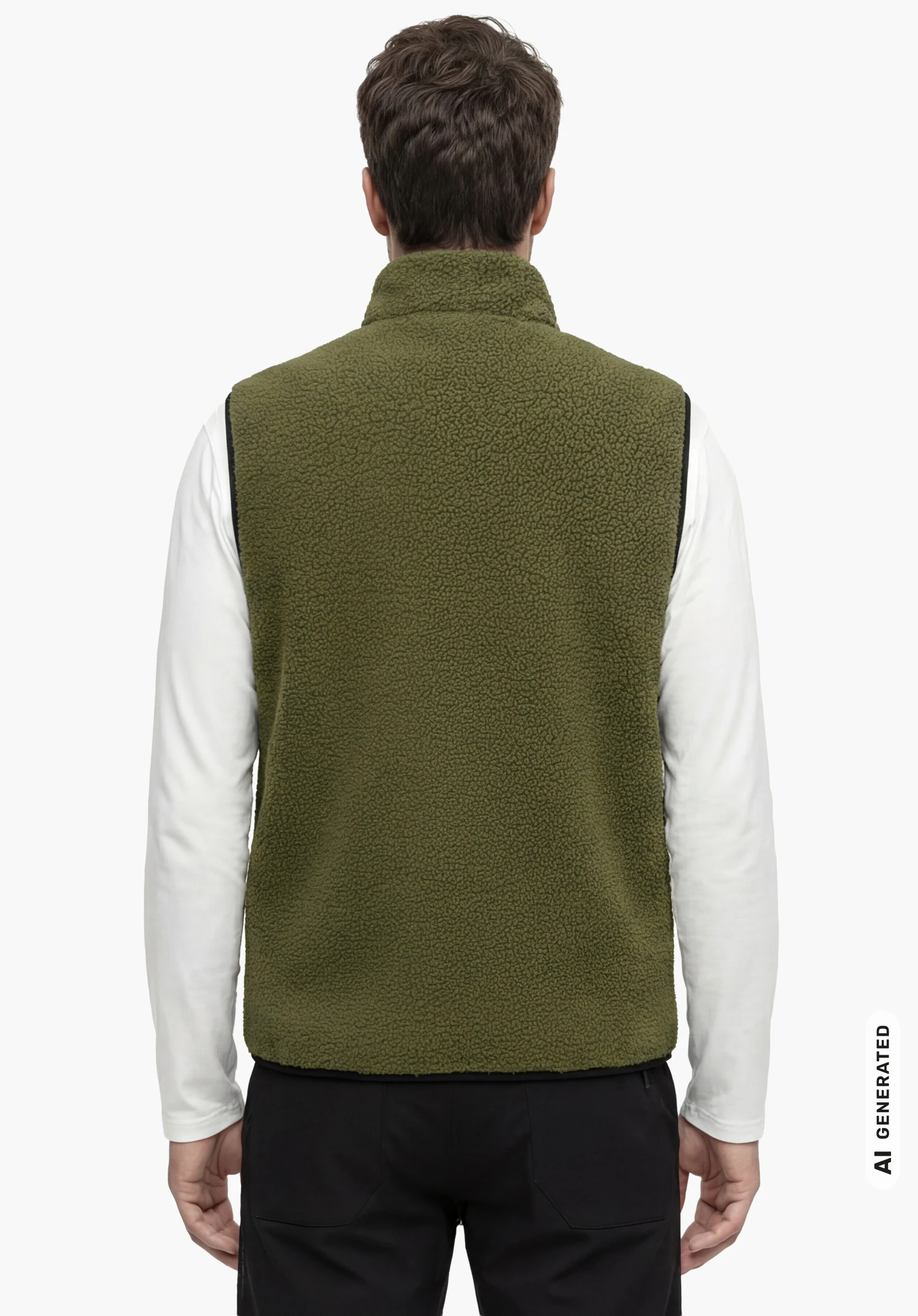 Vest Style Purga MEN in green, worn by a male model shown from the back with arms hanging down against a white background. (AI-generated)