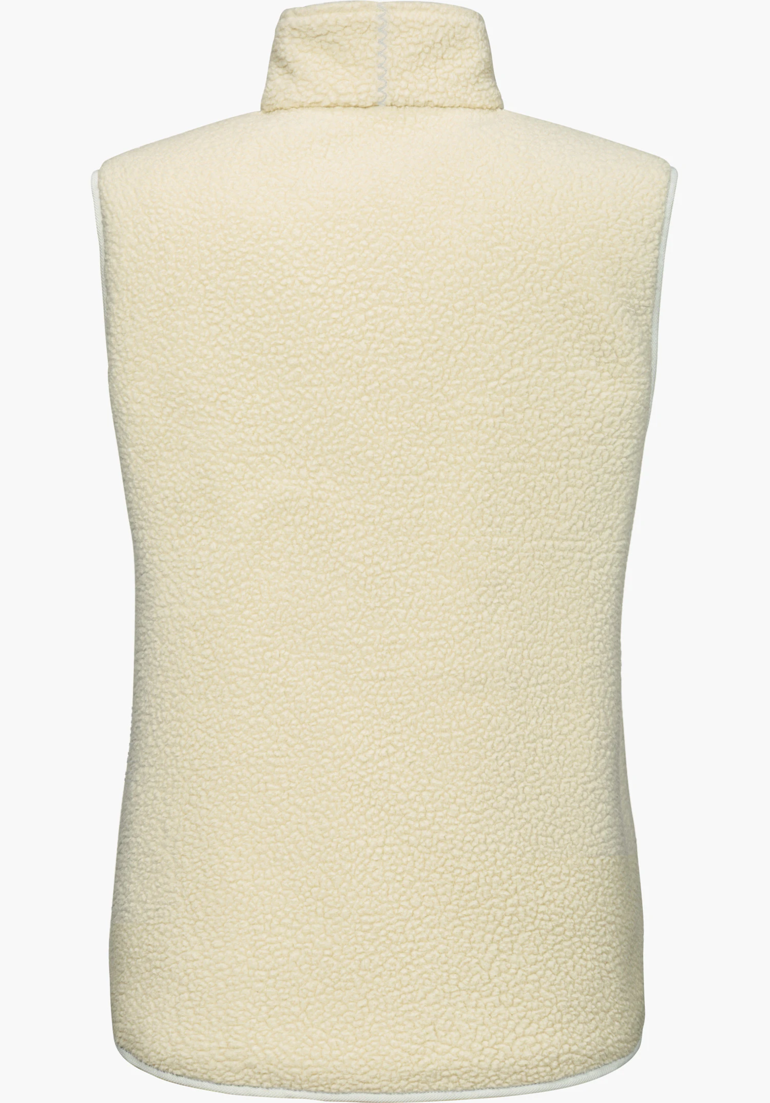 Vest Style Purga WMN omkeerbaar vest van Sherpa-fleece in beige, achteraanzicht, vrijstaand op een witte achtergrond.